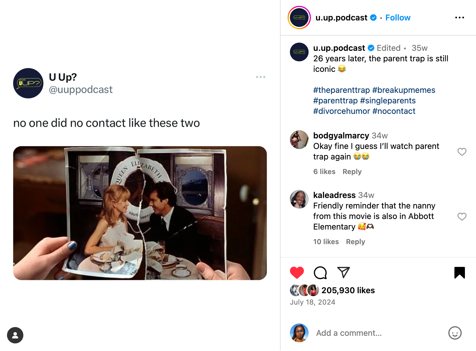  What:   Original tweet  
 Why:   The Betches audience  loves  nostalgia and the Parent Trap anniversary was coming up, so it was the perfect setup to pair with the modern dating experience. 
 How was it a success:  1.4m impressions, 16.72% ER