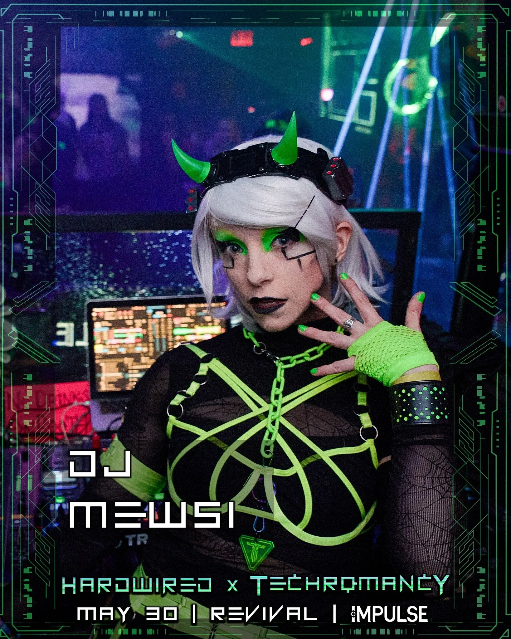 Hardwired X Techromancy (HxT) is bringing you 7 DJs across 2 stages, and just as many performances across our neon-washed playground! 

Starting off, we are bringing you one of the Street area DJs and Techromancy producer Mewsi! 

Mewsi is a genre-fl
