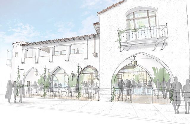 @los_arcos_sb was designed by #edwardsandplunkett and built in 1927. It is being restored and brought back to life by @miramar_group_sb into a multi tenant open concept destination! Architecture and renderings by @kevinmoorearchitect #santabarbara #a