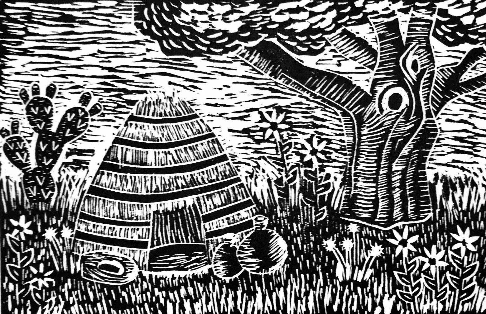 Kíicha pí' Wi'áa$al :: 

Linocut Monoprint on Stonehenge Paper