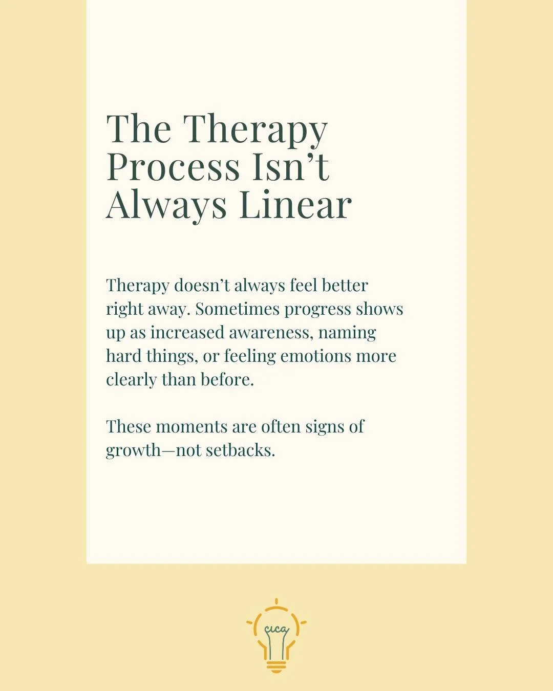 Therapy doesn&rsquo;t always feel better right away.

Sometimes progress looks like increased awareness, naming hard things, or feeling emotions more clearly than before. These moments are often signs of growth not setbacks.

Healing is rarely linear