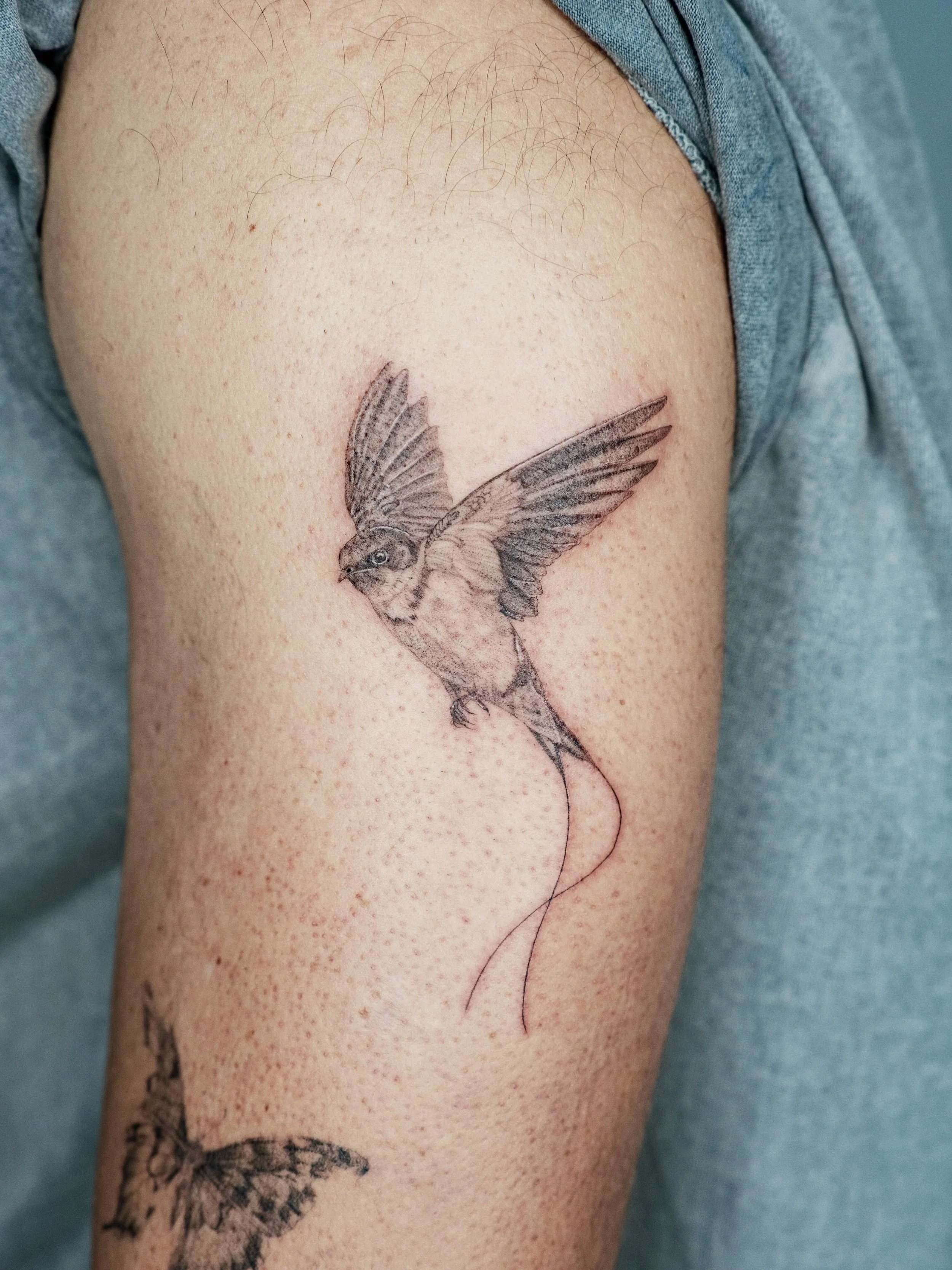 Swallow sticker slipped onto this microrealistic sleeve

Made at @spicyinkofficial 

#stenatatts