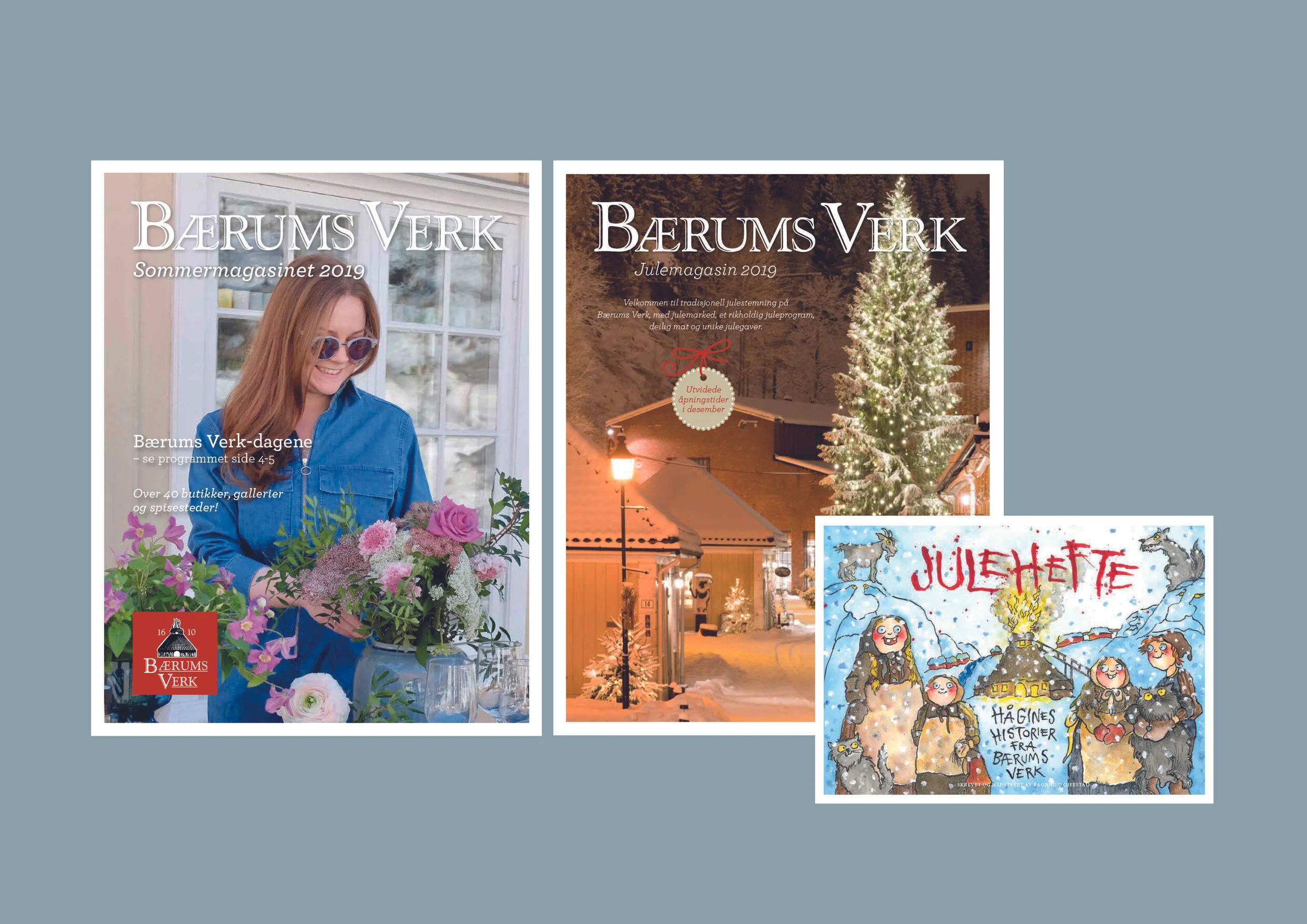  Layout på Bærums Verks sitt sommermagasin og julemagasin samt årets julehefte. 