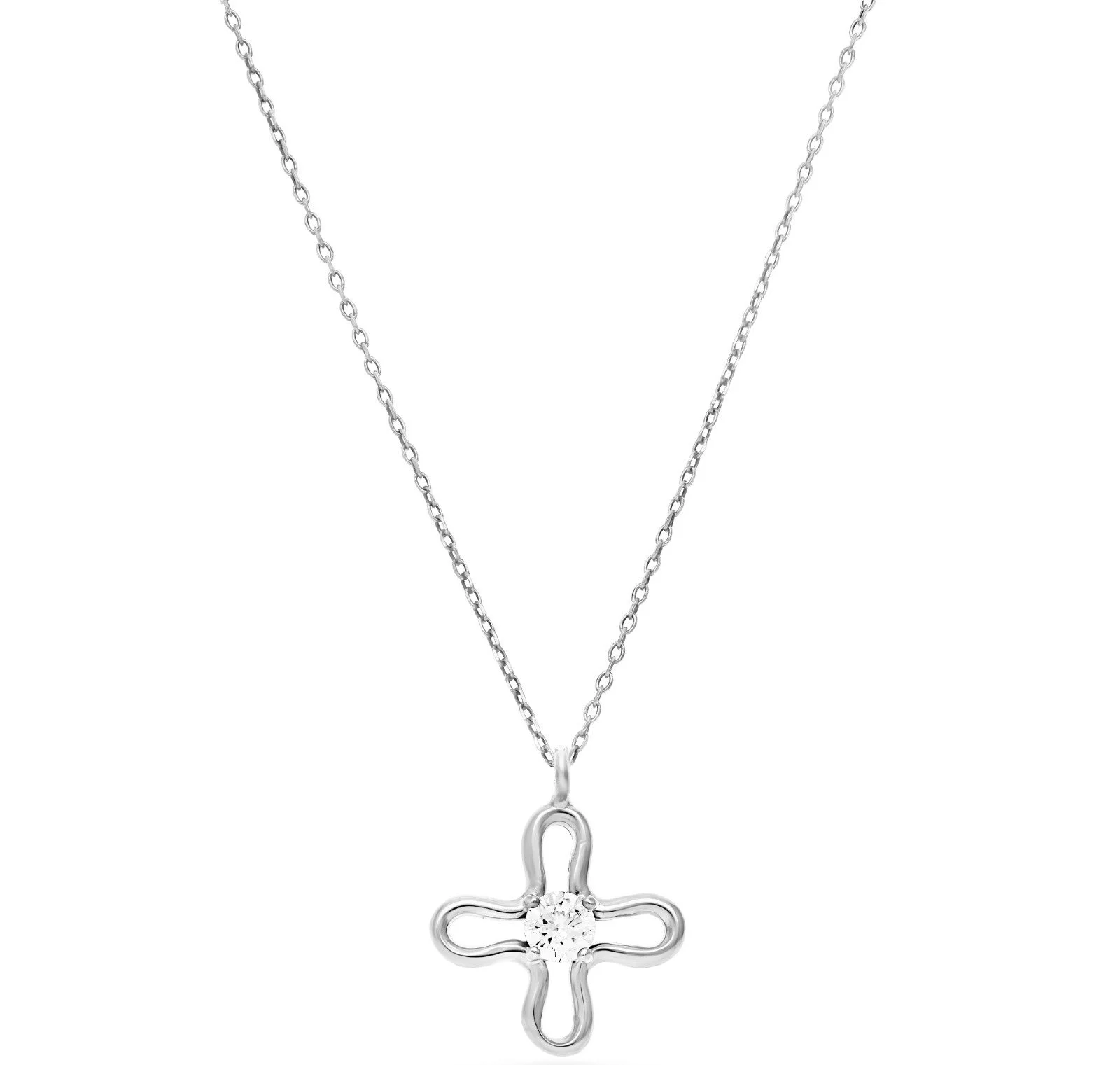 Collar Flor con Circonita 4 pétalos Plata