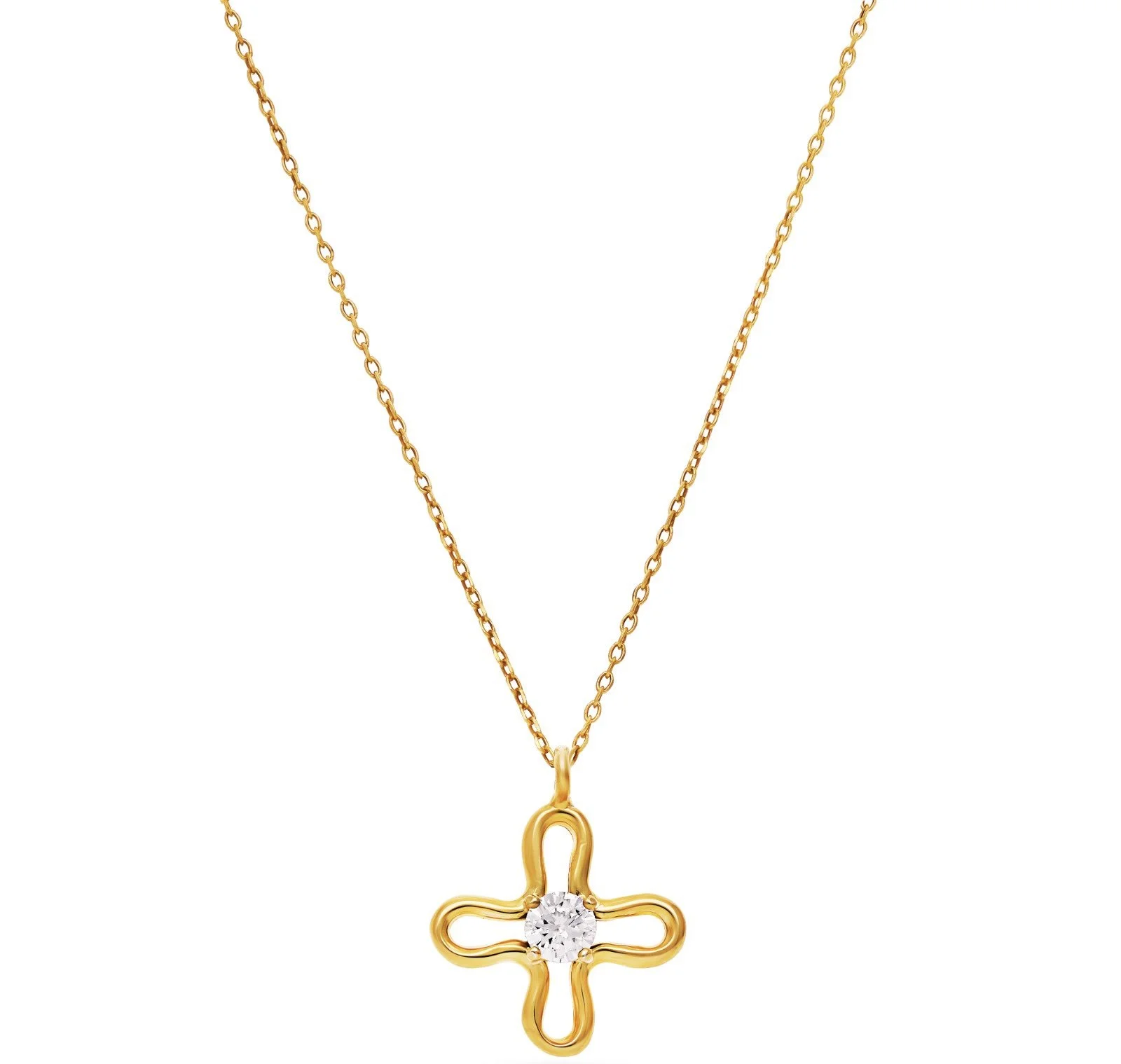 Collar Flor con Circonita 4 pétalos Oro