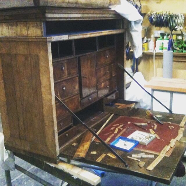 When this antique bureau arrived in our workshop, it was in a sorry state. Damaged and neglected, Jake focussed on reconstructing this treasure, piece by piece. He meticulously and lovingly made it brand new again.  See the before and after shots and