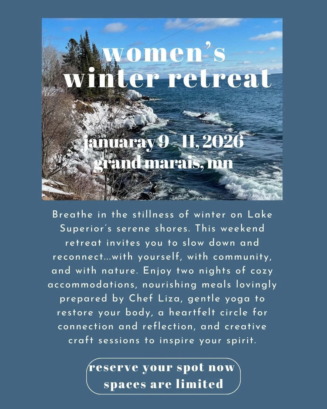 Friends! Our next women&rsquo;s retreat will be in our favorite city in the north this January! 

Start your New Year off right with some self care and intention setting for the new year. 

We are already 1/2 sold out and only have 8 spots left so do