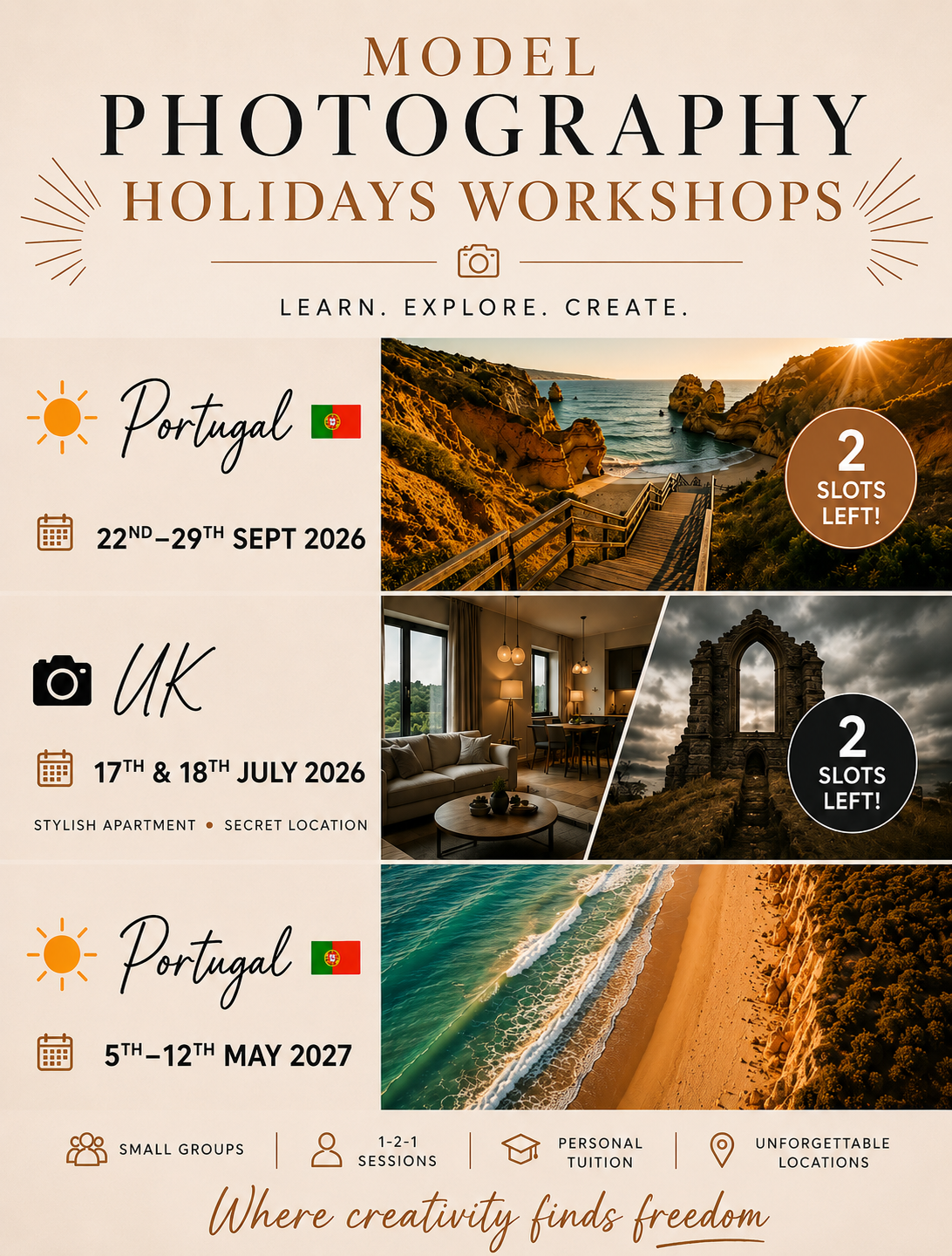 Model Photography Holidays Workshop 2026-2027 Schedule