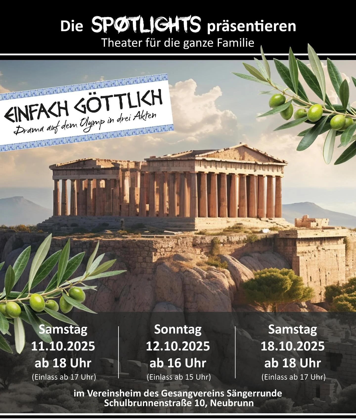 E I N F A C H  G &Ouml; T T L I C H 🏛️🇬🇷

Die Spotlights Midis &amp; Maxis laden herzlich ein zu einer Reise auf den Olymp. 
Euch erwarten drei Akte voller Drama, g&ouml;ttlichen Intrigen und guter Unterhaltung 🎭🧡

Erlebt unsere Urauff&uuml;hrun