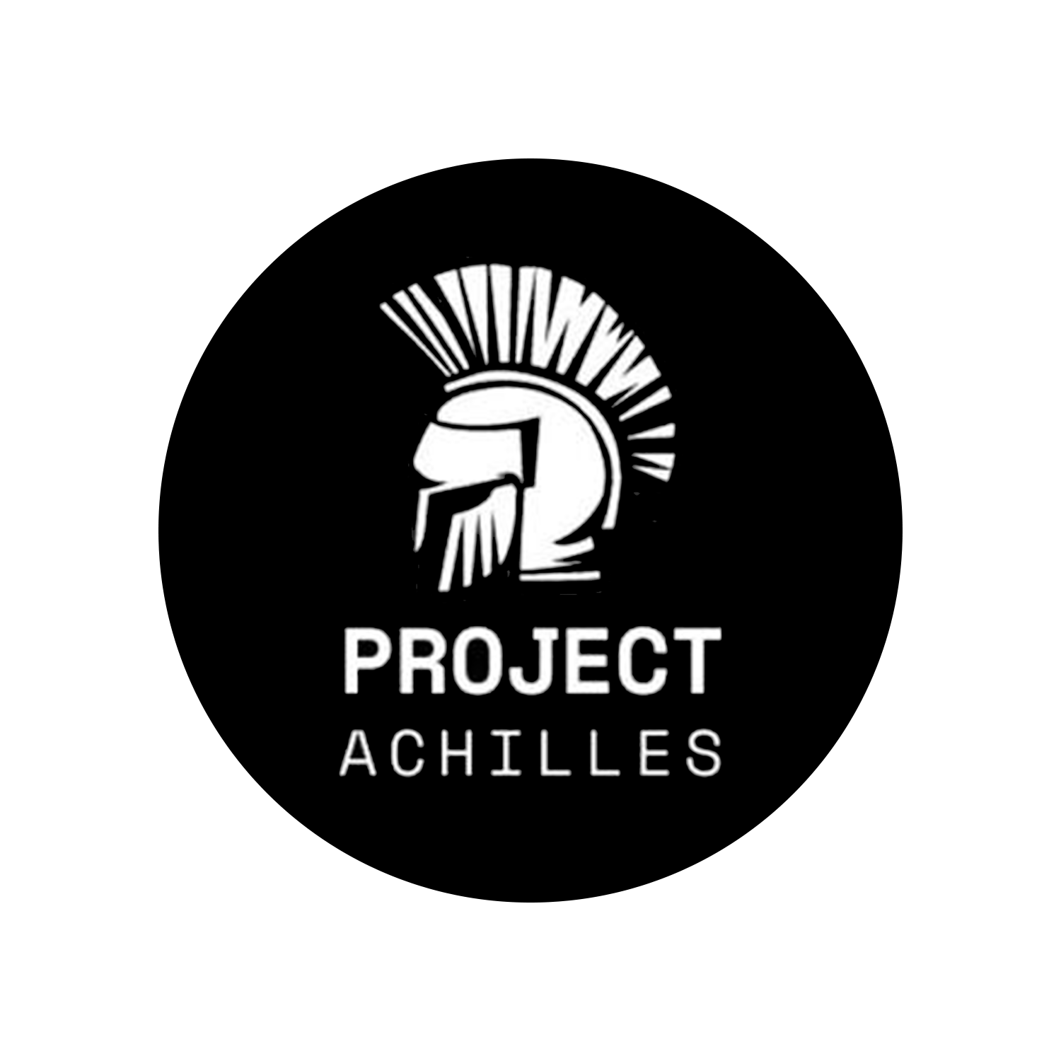 Black background with a white logo of a helmeted warrior with a crest, above the words 'Project Achilles' in capital letters, and the word 'Achilles' below in smaller font.
