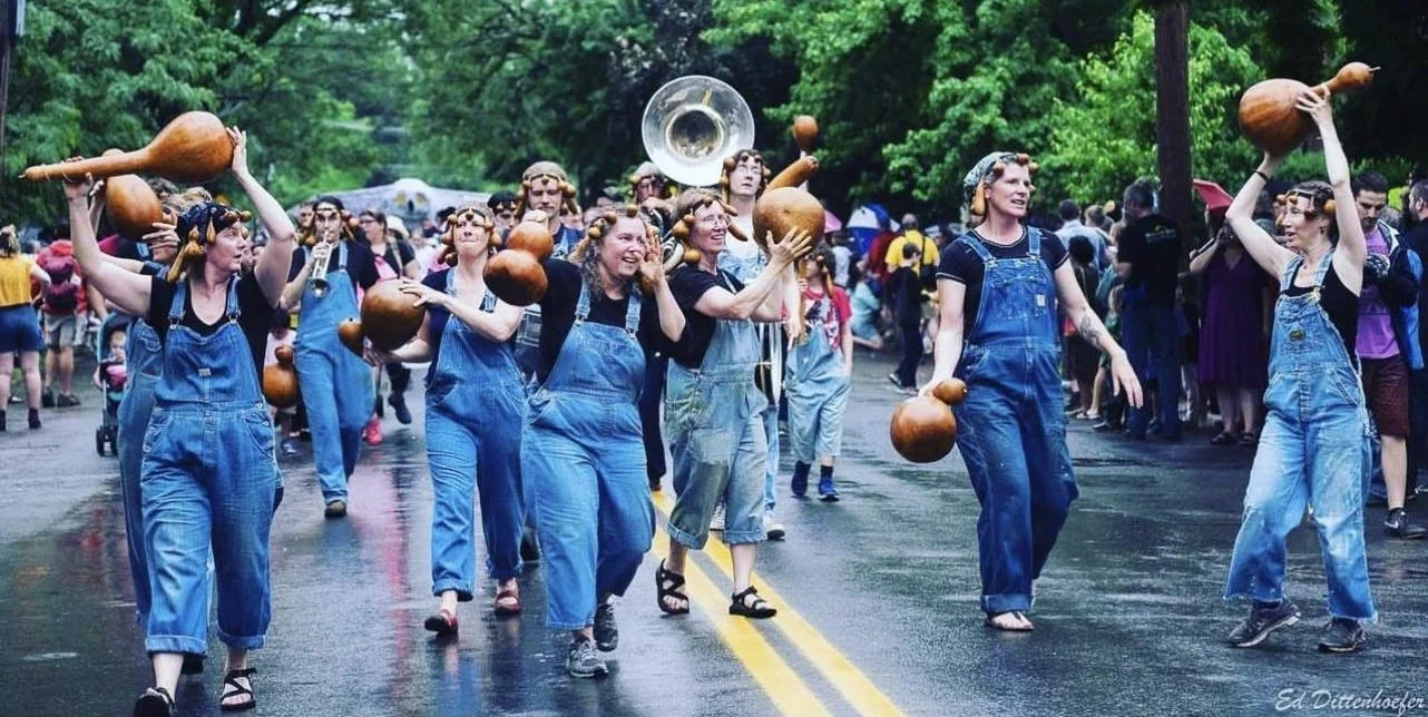 Ithaca Festival Parade, people with gourds