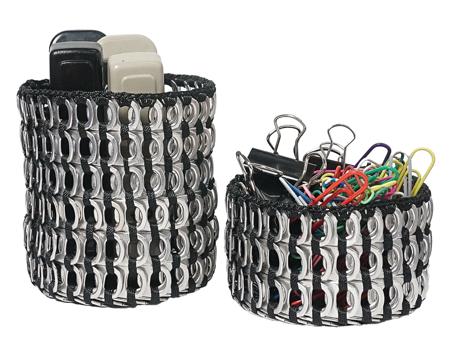 Stapler and paper cup holder made from ring pulls