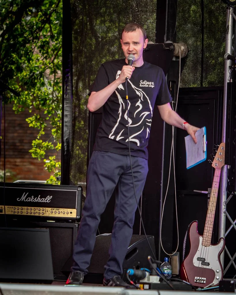 Andy Jones on stage at Wokingham Festival