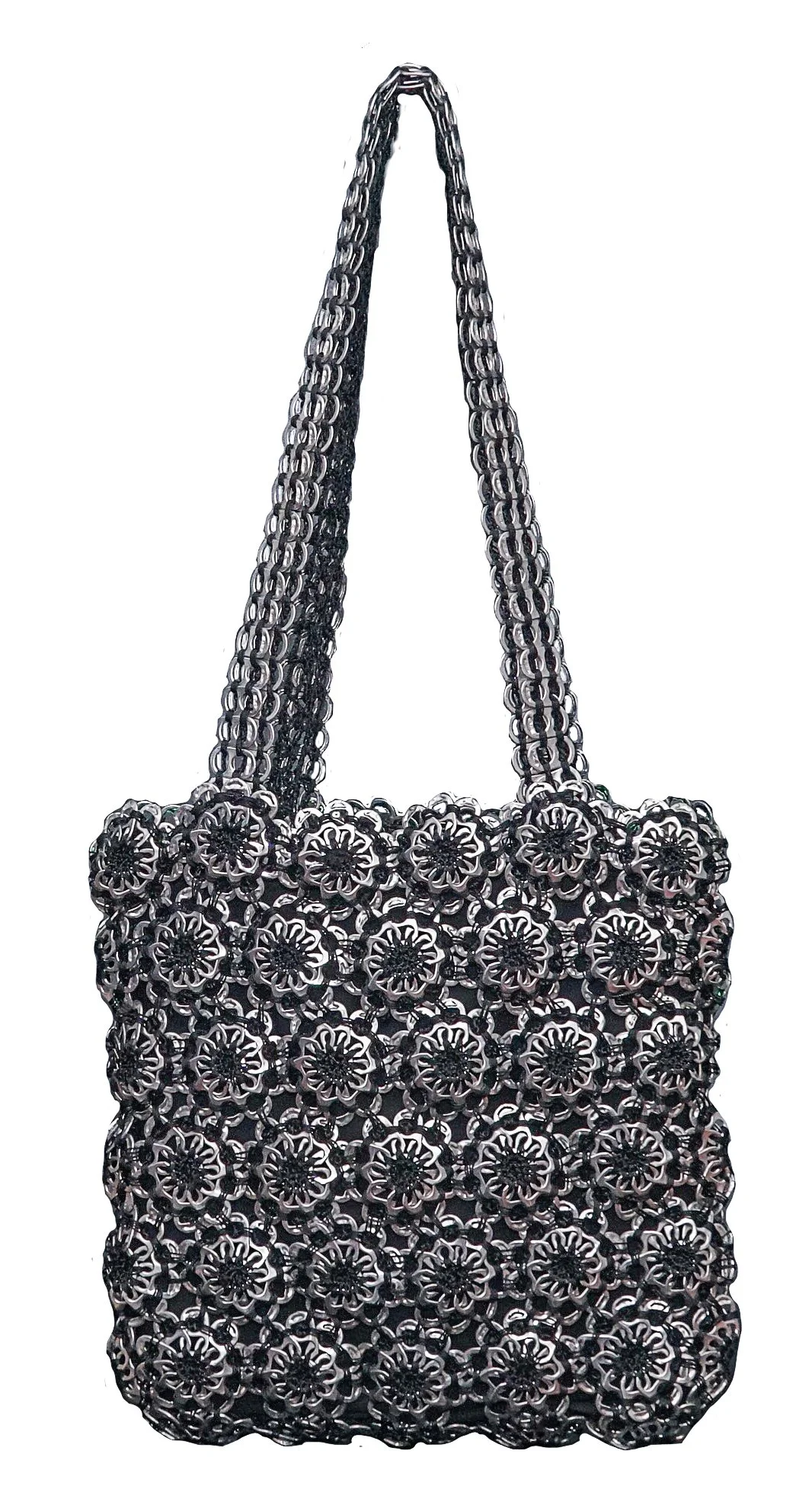 Flower design bag, made from ring pulls
