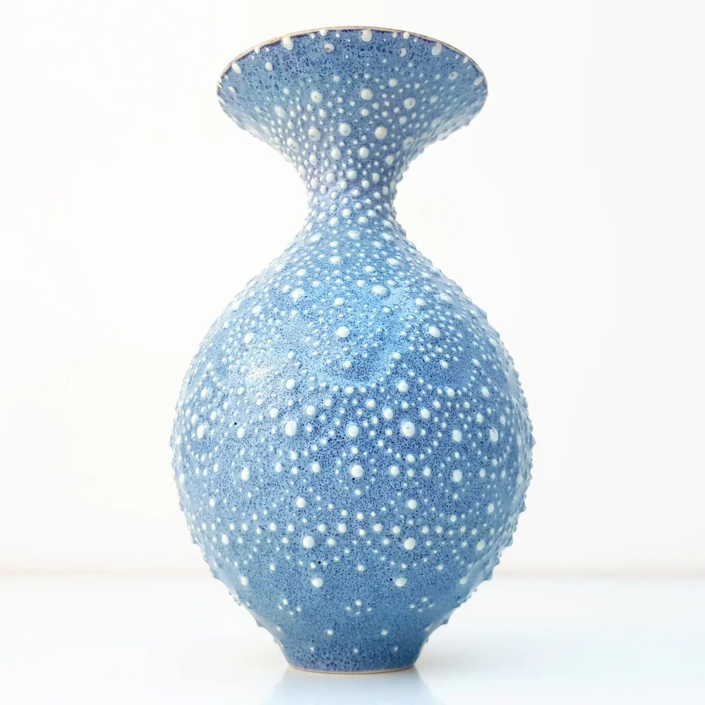 'Three Thousand and Sixty'
Named after the exact number of dots on the surface. Hand thrown, hand decorated, and  finished with a copper blue glaze and 24ct gold lustre on the interior. These fluted forms are a challenge to throw and turn but I just 