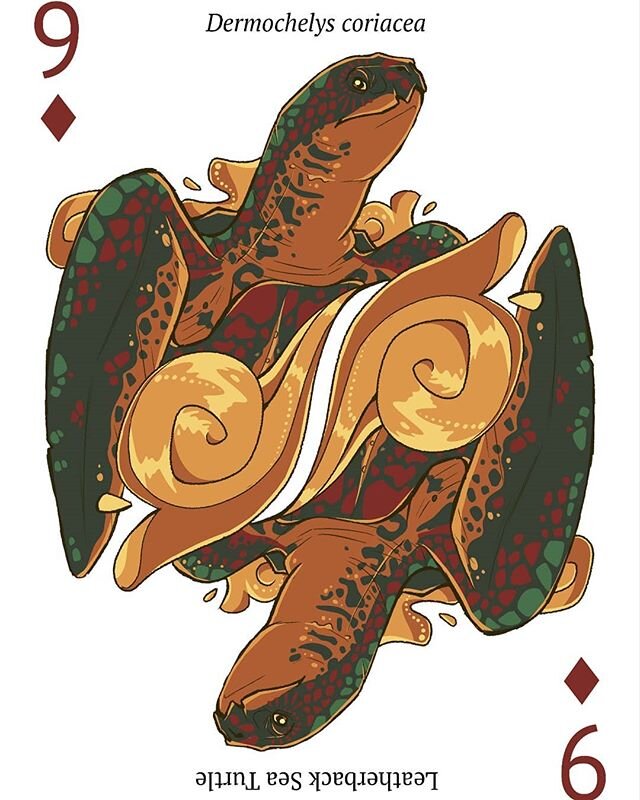 9 of diamonds, the #leatherback #seaturtle for the #TaleofScales deck of #playingcards