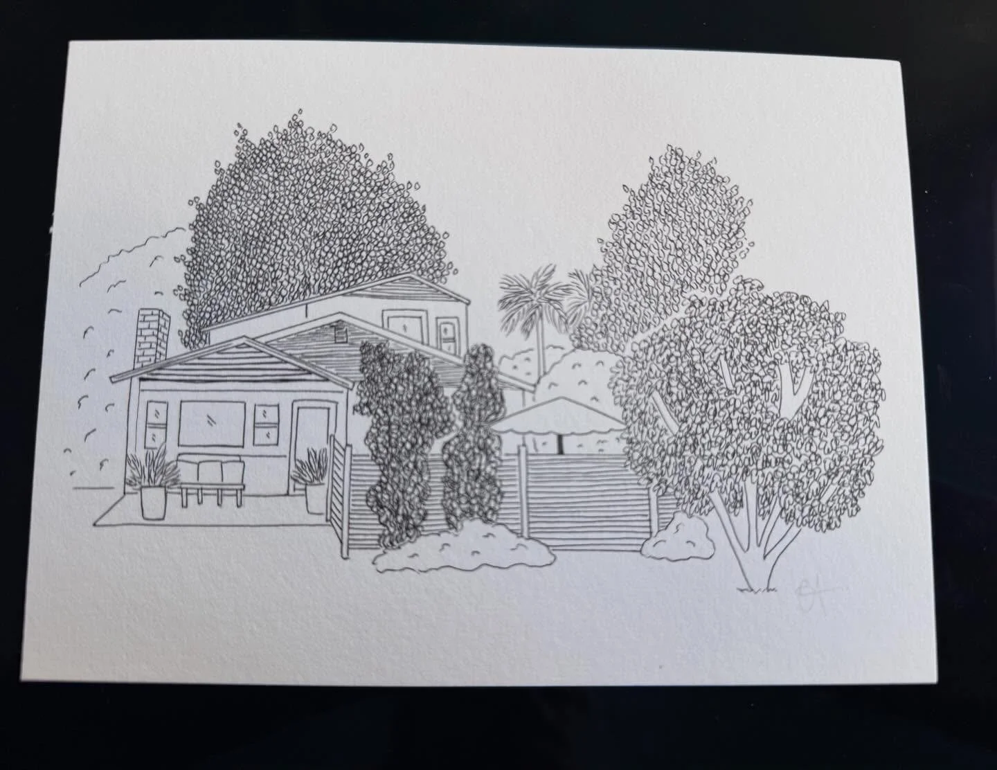 Very grateful for my client @katrinayuille_dds for gifting me this drawing of our home pre Eaton Fire. Thank you @poppyandbird for creating this artwork.