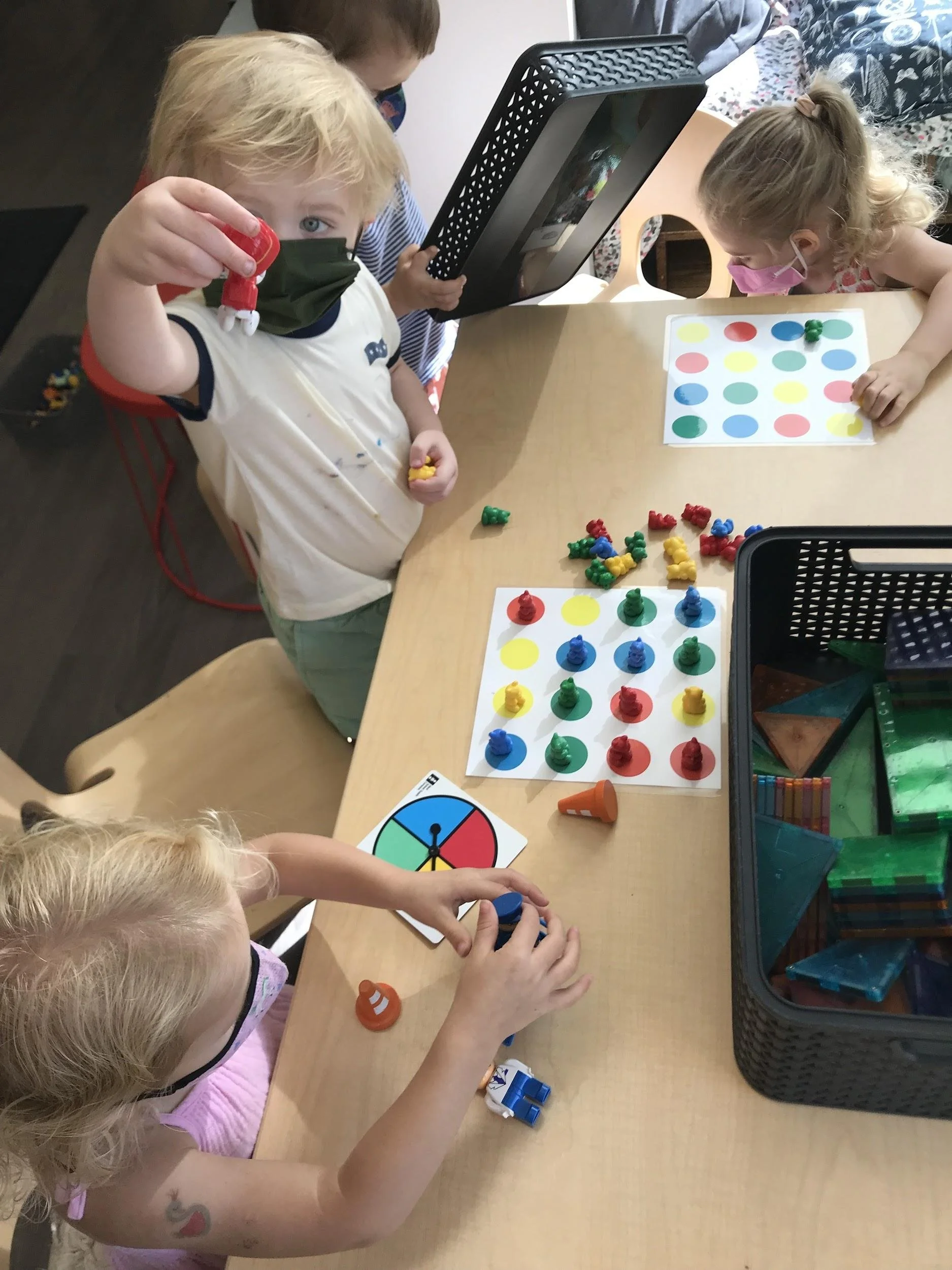   Kids found our colorful bears. Many kids like to create their own games, match the colors, or try Bear Bingo.  
