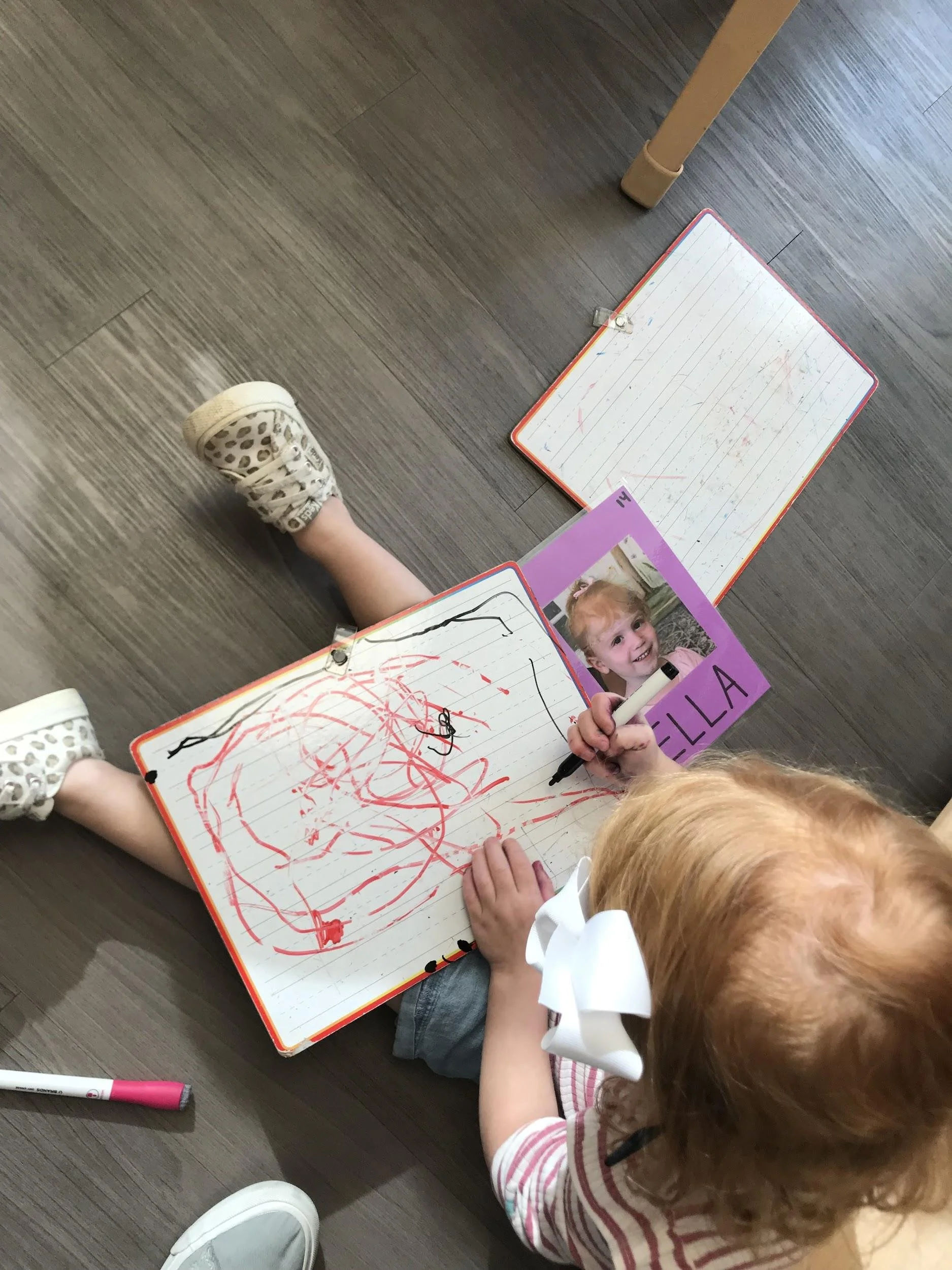   Kids have been accessing cubby tags with step stools! The tags are helpful reminders of all their letters.  