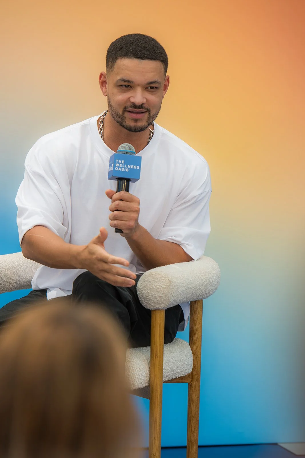 Stephen Bartlett being interviewed at The Carlton Cannes for LInkedIn, Cannes Lions, event photography by Carl Thomson