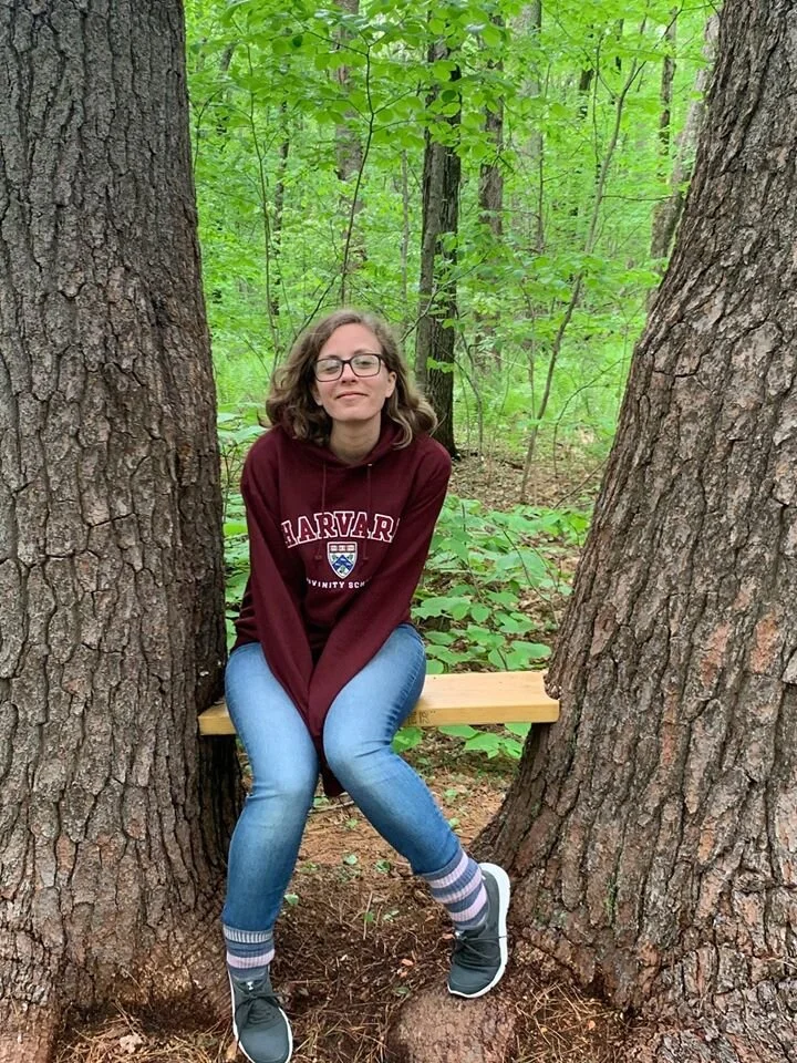 Marissa in the forrest of New Hampshire, being afraid of ticks.