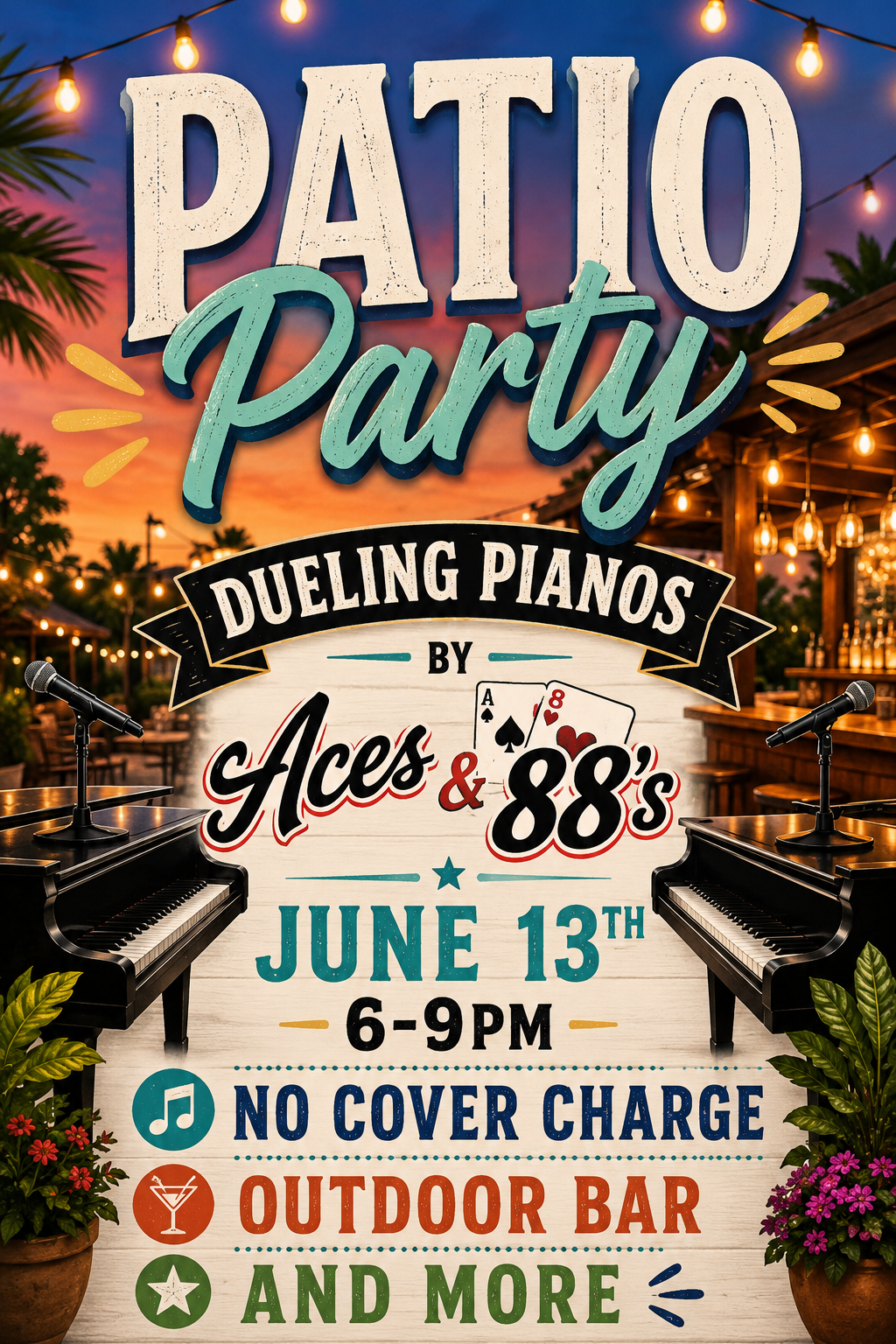 PATIO PARTY with DUELING PIANOS by Ace's &amp; 88!!