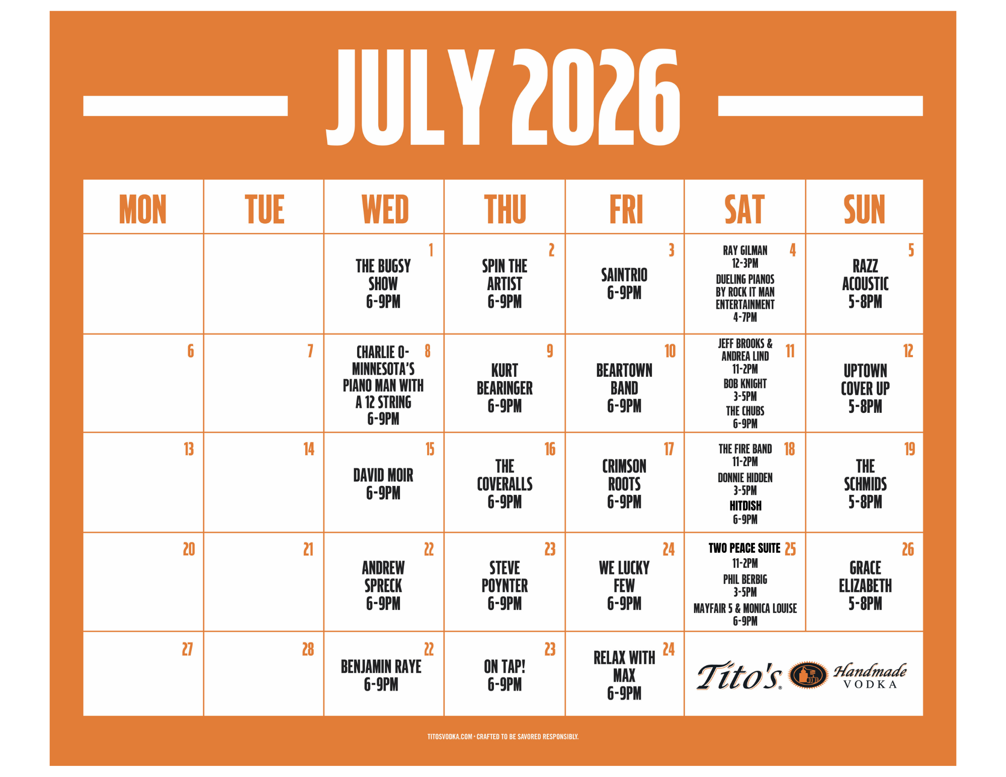 Live Music Lineup for all of July!!