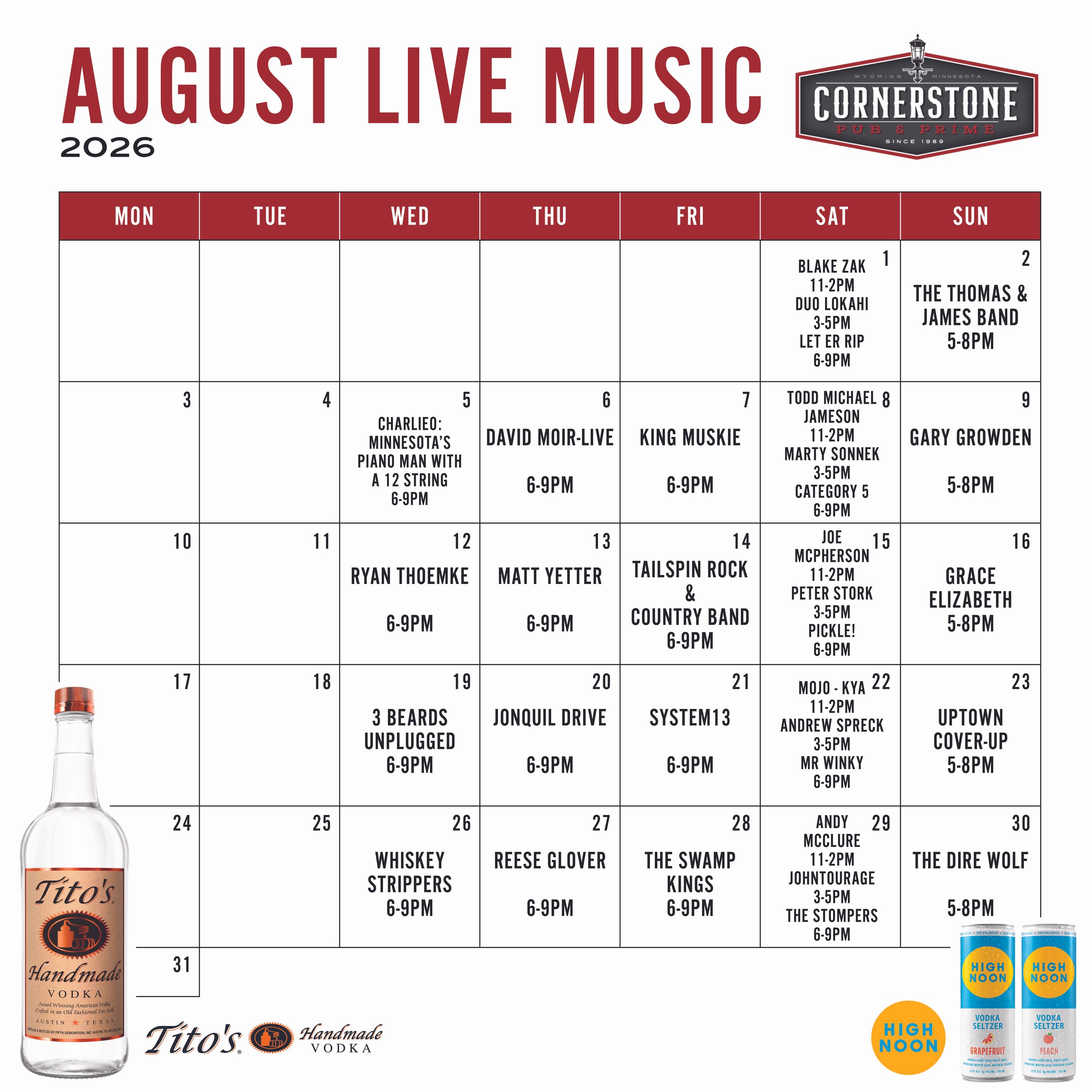 Live Music ALL of August on the Patio!!