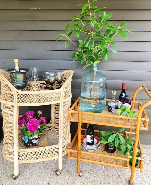 FOR SALE⠀⠀⠀⠀⠀⠀⠀⠀⠀
⠀⠀⠀⠀⠀⠀⠀⠀⠀
Anyone else want to channel a little island living? 🏝 Bar carts might be one of my favorite pieces. So versatile, functional and fun and I&rsquo;m loving both these rattan and bamboo pieces with their nod to the islands.⠀