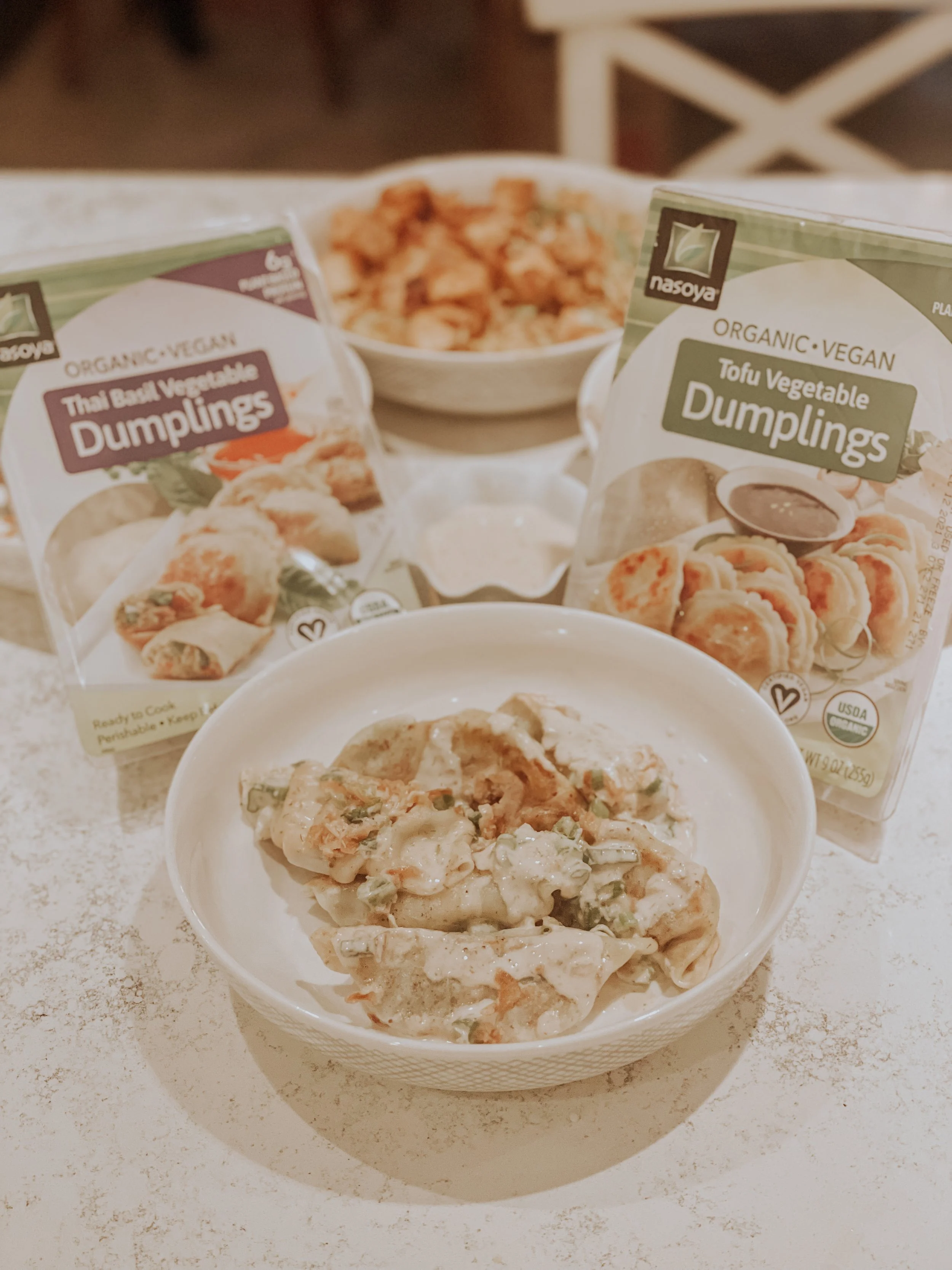 Nasoya Dumplings with Tahini Ginger Dipping Sauce