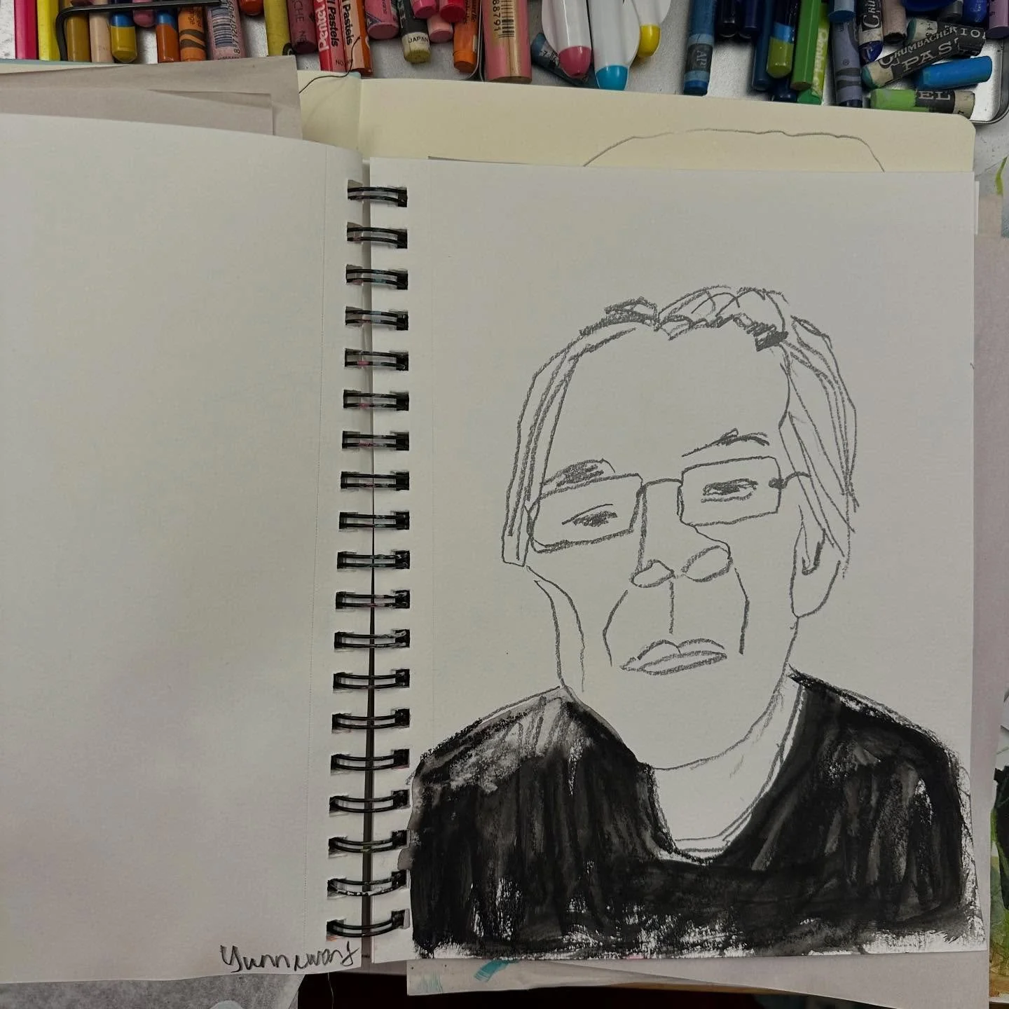 There&rsquo;s a first time for everything. Today was mine. #drawingisfree #feelfree #lifedrawing #drawsomeone #pinklovestyle @drawingisfree_org thank you!