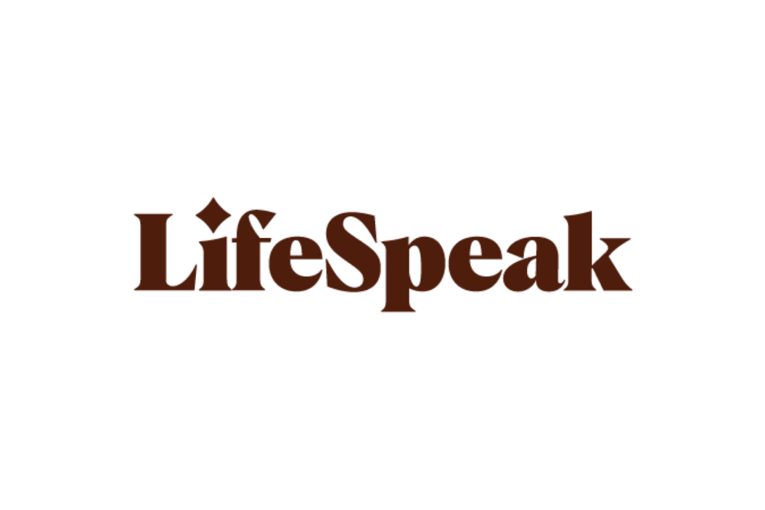 Logo of LifeSpeak, featuring a stylized font and the text 'LifeSpeak' in brown.