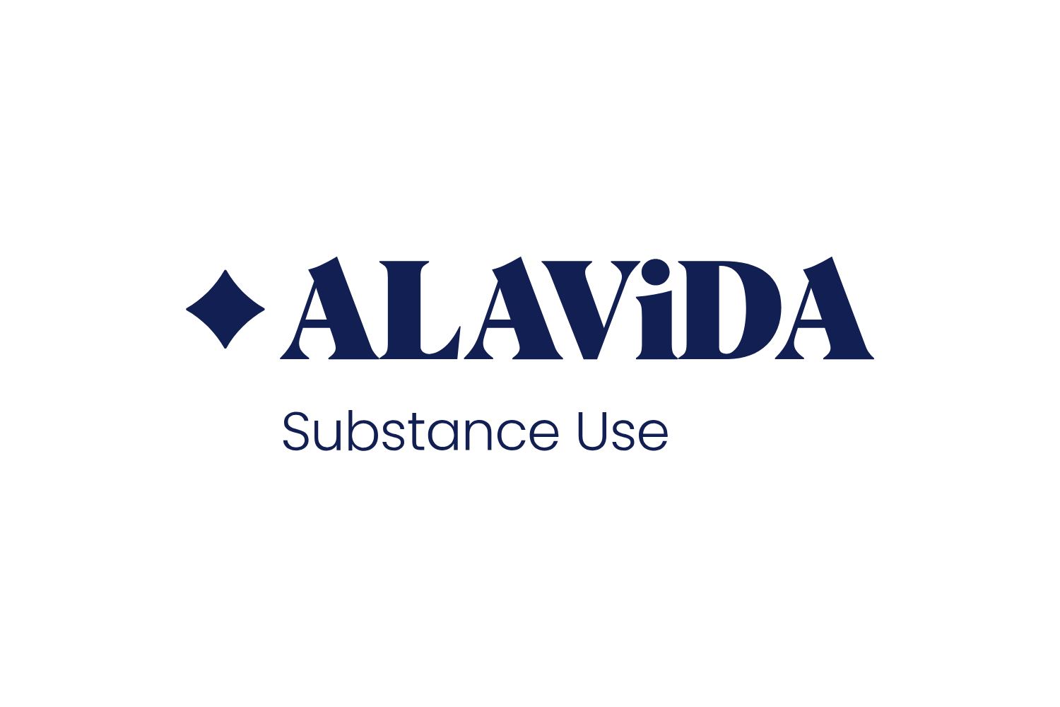 Logo for Alavida Substance Use with a decorative diamond shape in purple.