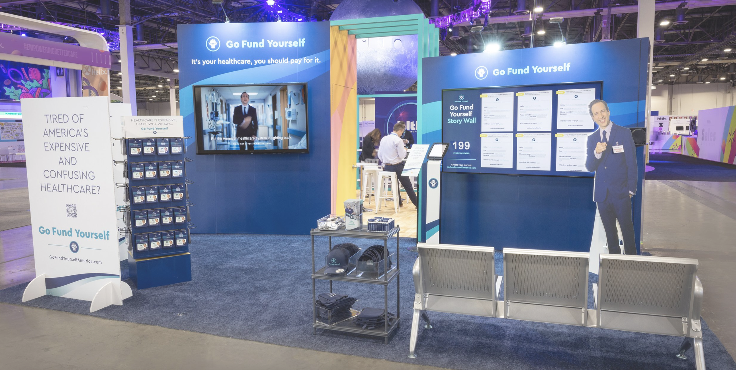  To put our campaign into action, we bought a booth at one of the biggest medical conventions, HLTH In Vegas, starting with some in-your-face messaging on the strip. Really, you couldn’t miss it 
