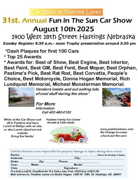 Pastime Lanes - Fun in the Sun Car Show - Hastings