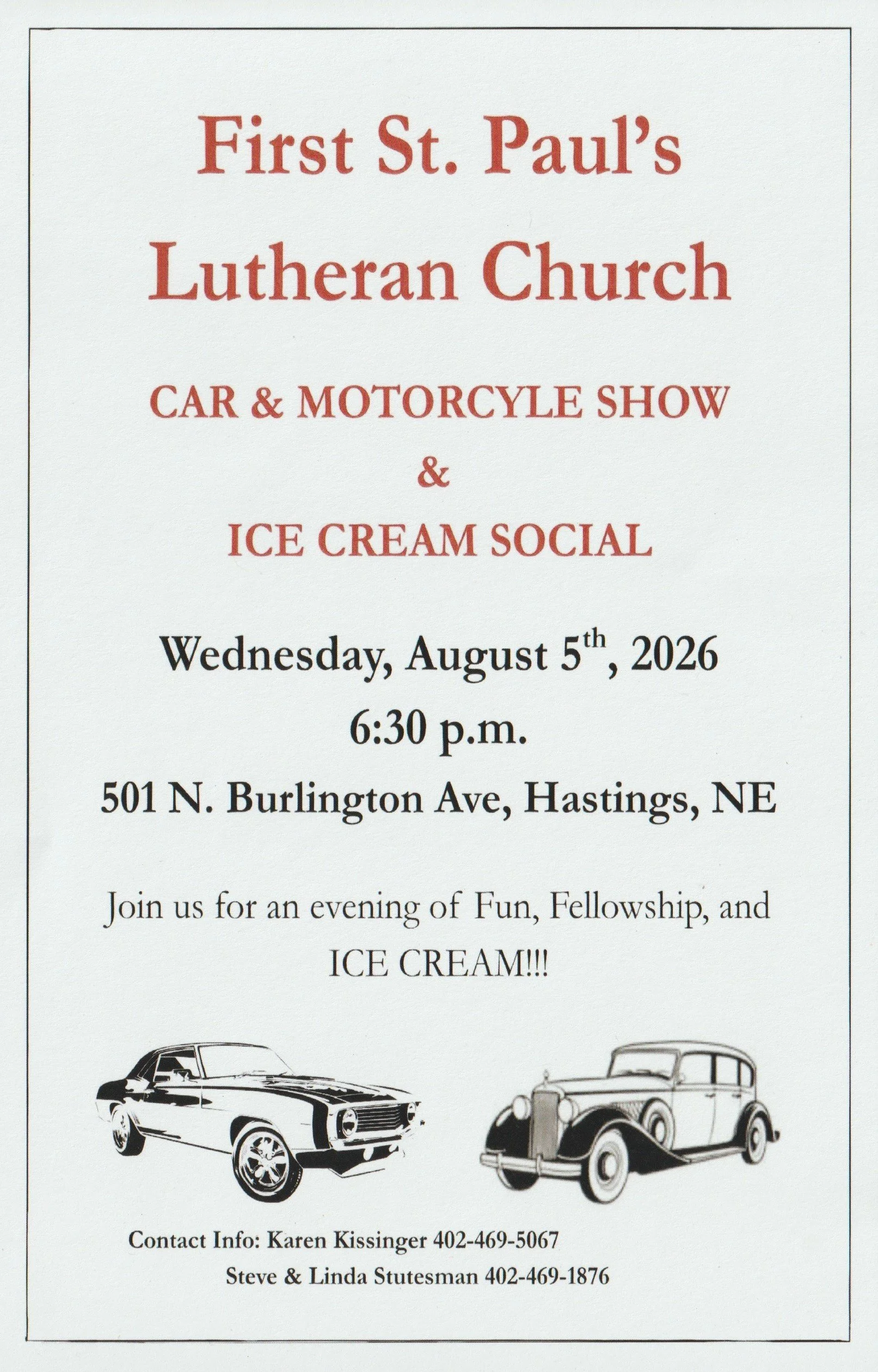 First St. Paul's Lutheran Church Ice Cream Social - Car Show - Hastings
