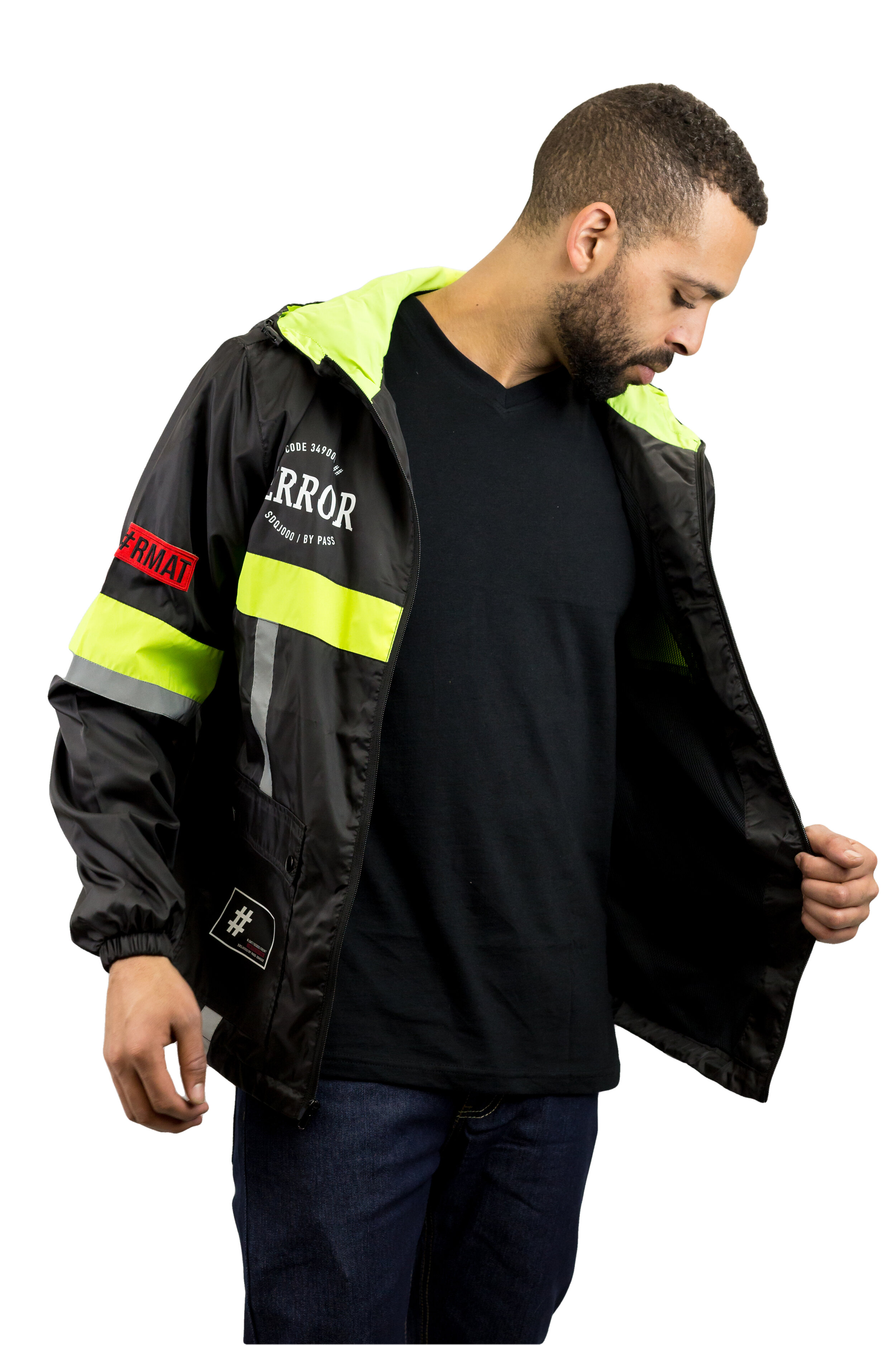 black reflective windbreaker