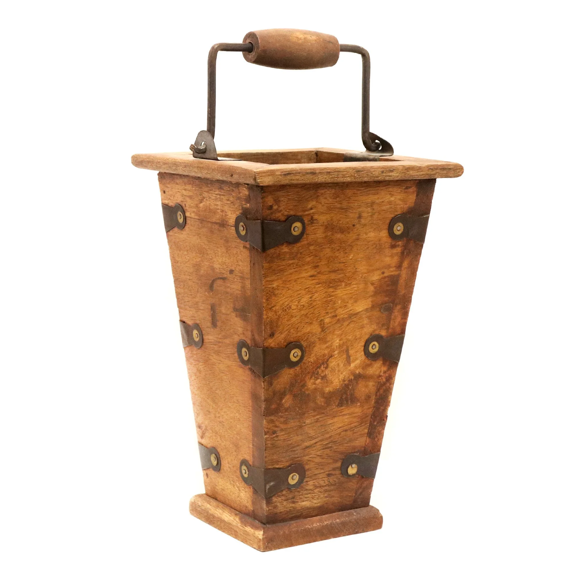 Vintage Wooden Pail with Iron Strapping and Handle - 3.jpg