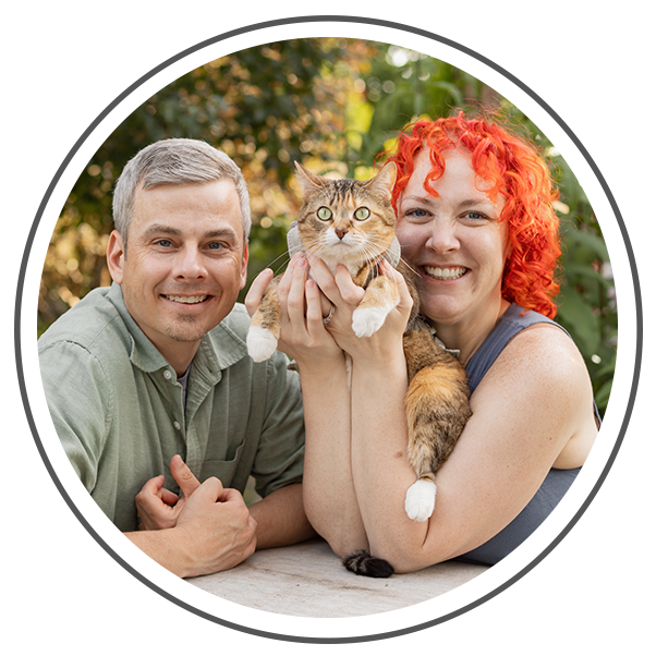 Switch Studios creators Greg and Andrea Hurt with their cat Luna