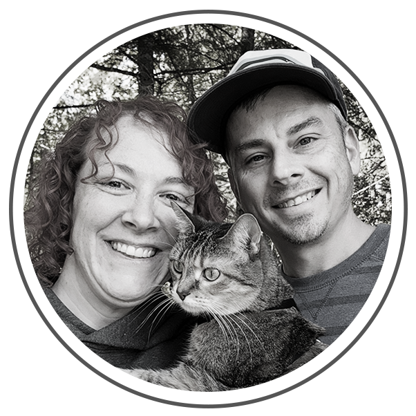 Greg and Andrea with their cat Luna aka Tuna the original creators and artist of Switch Studios