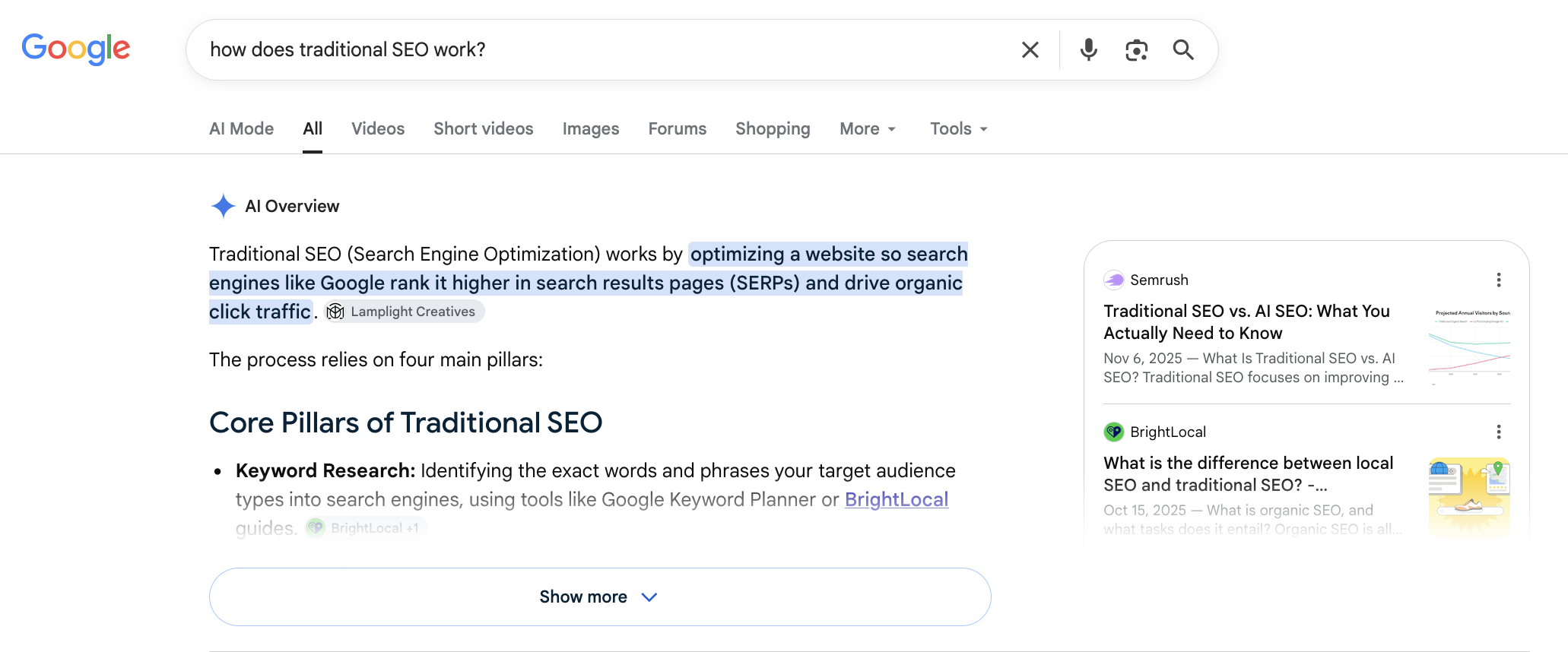 Google AI mode screenshot