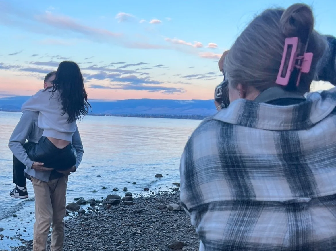 Filming at golden hour by the water
