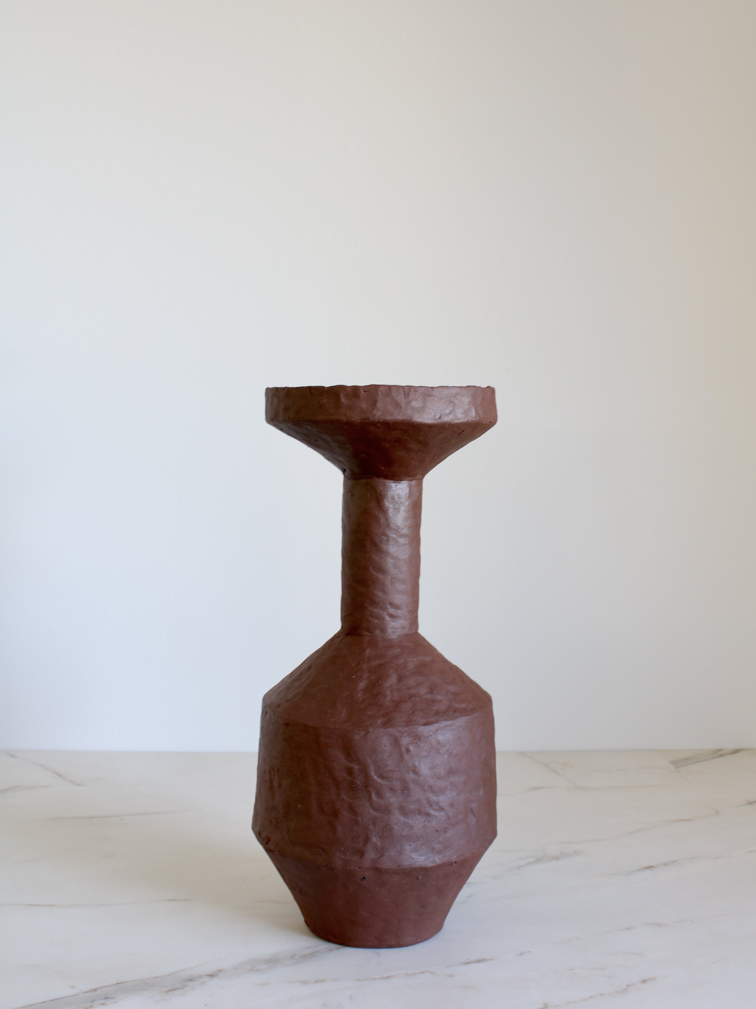 Red Stoneware Geometric Vase with Funnel