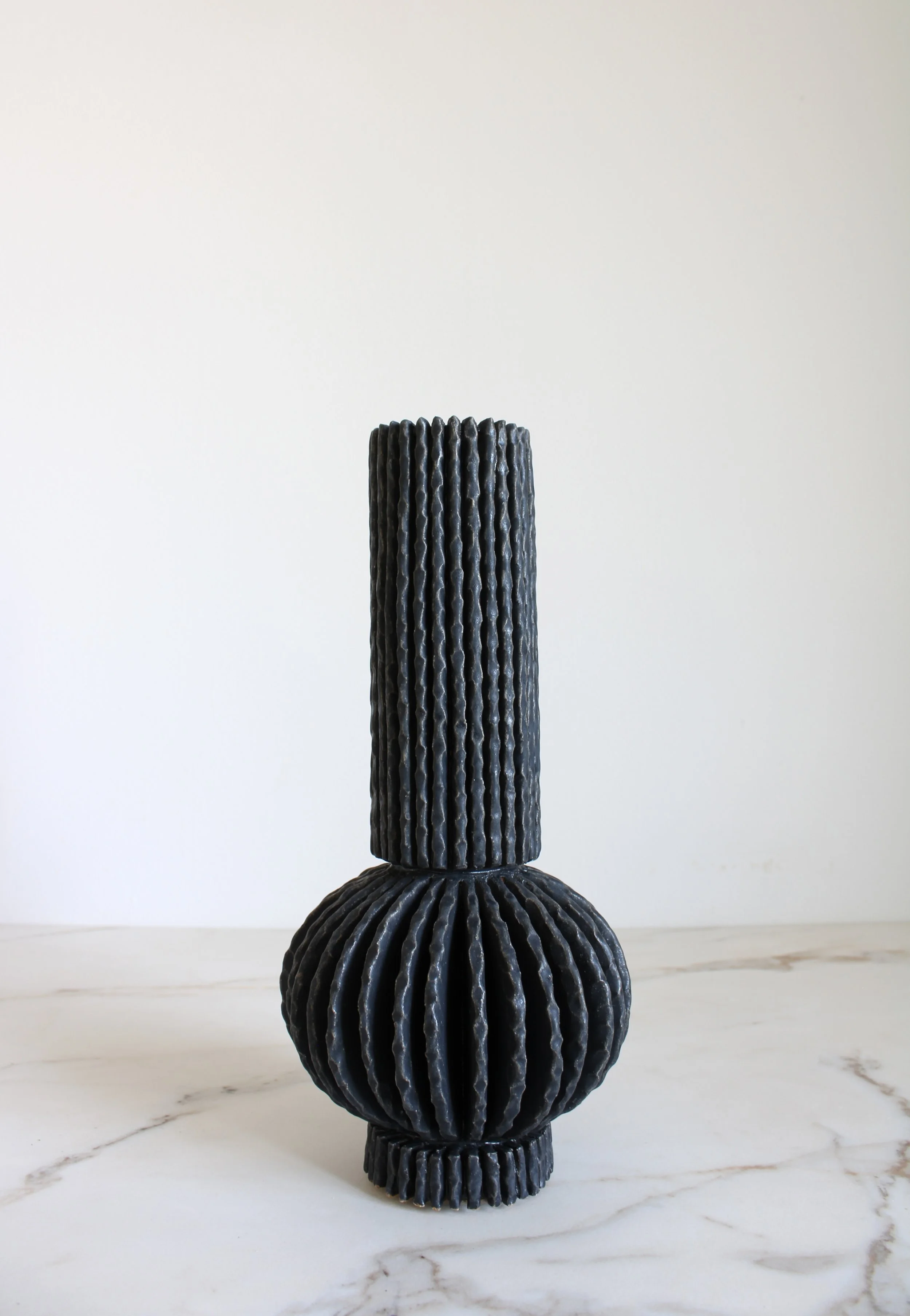 Radial Vessel with Tall Neck in Coal Black