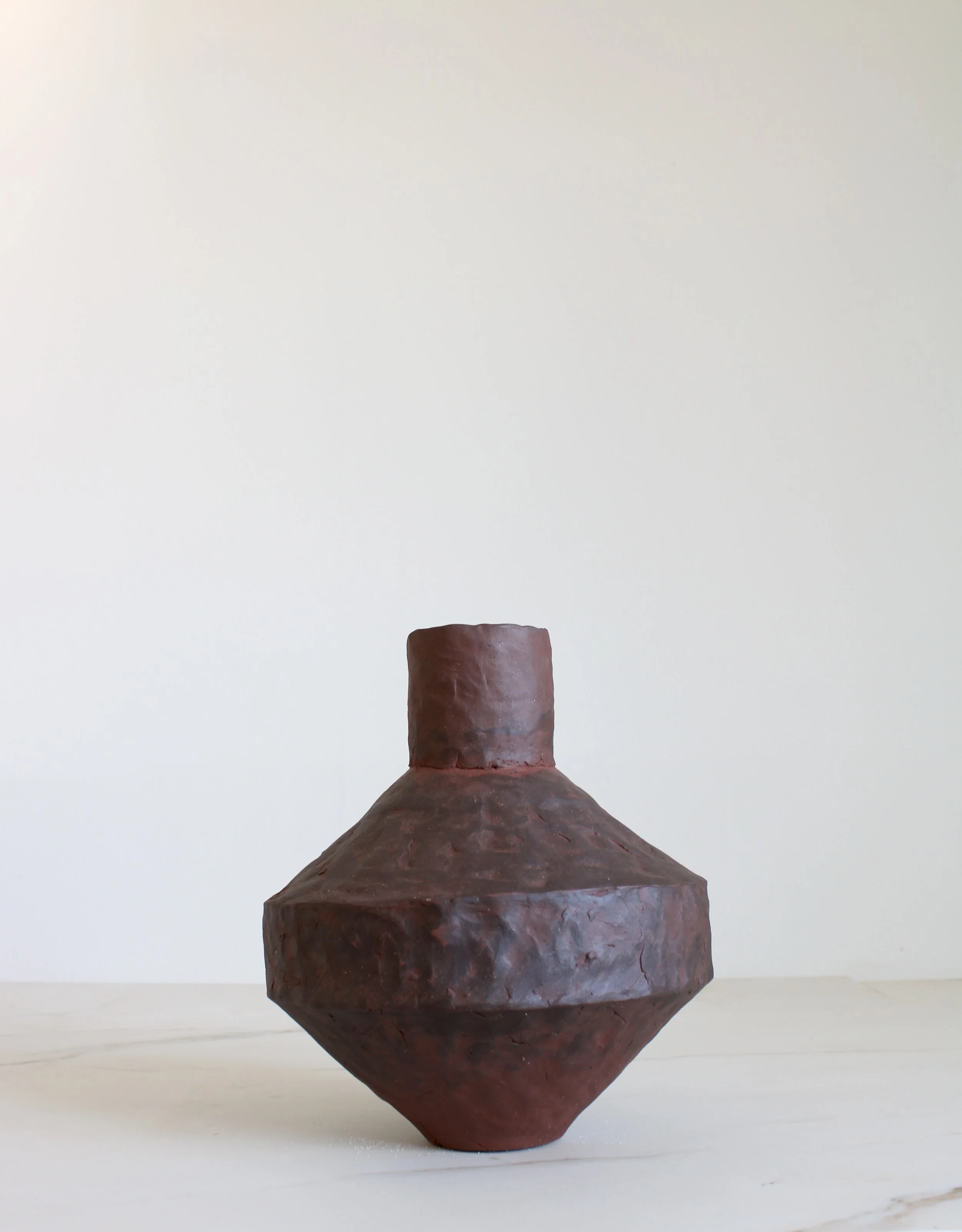 Red Stoneware Geometric Vase