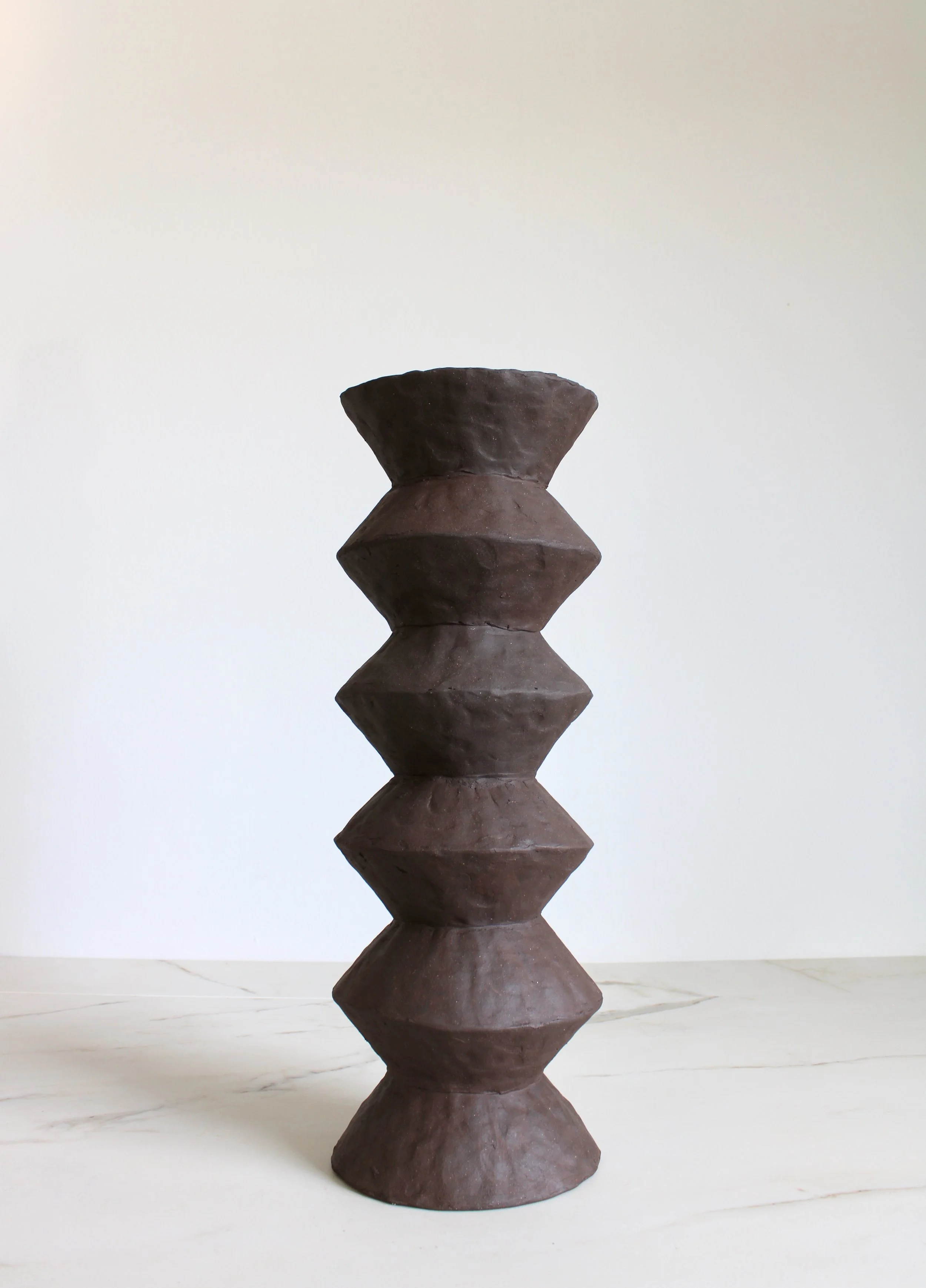 Tall Brown Stoneware Zig Zag