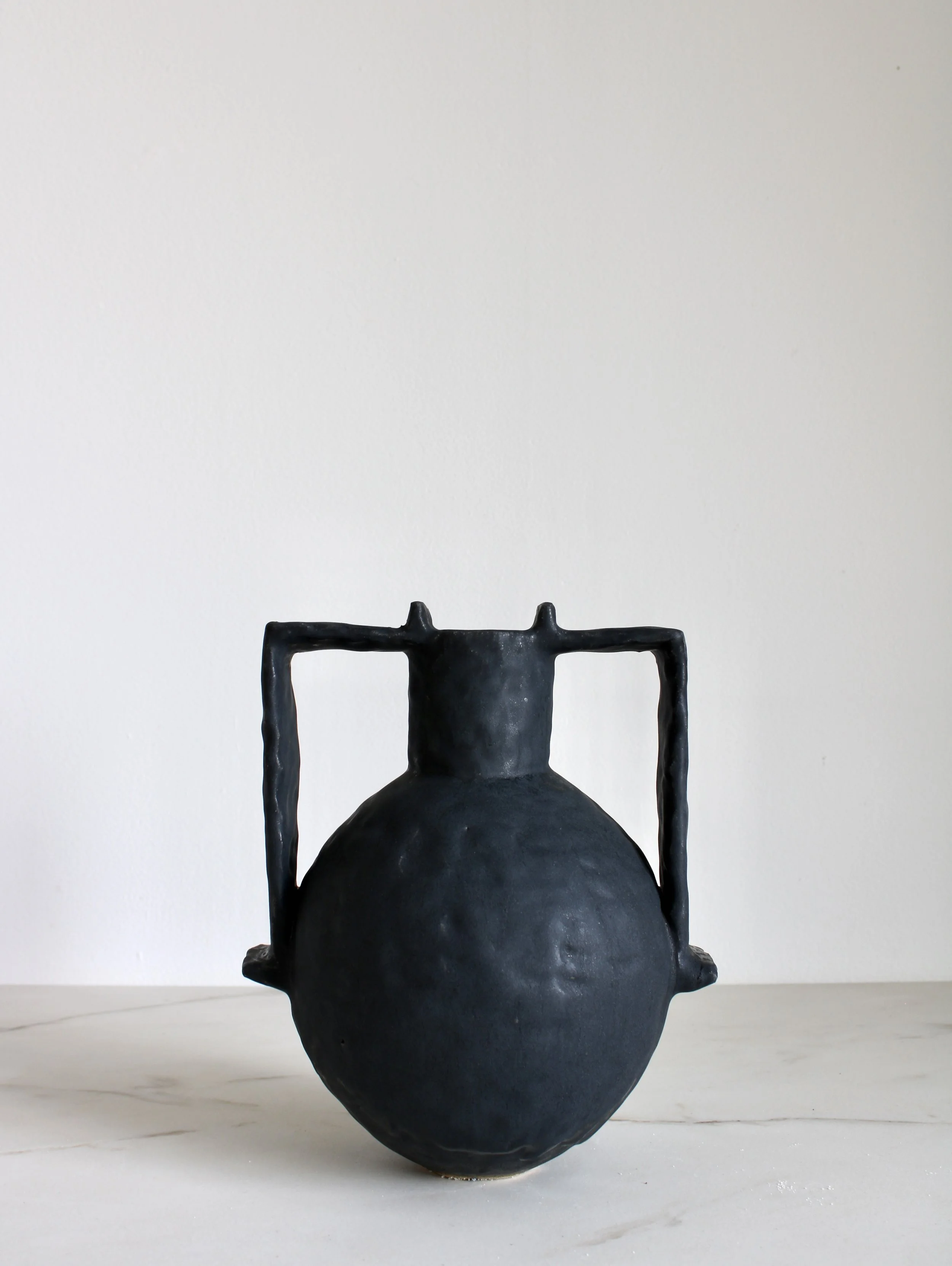 Coal Black Vase with Square Handles