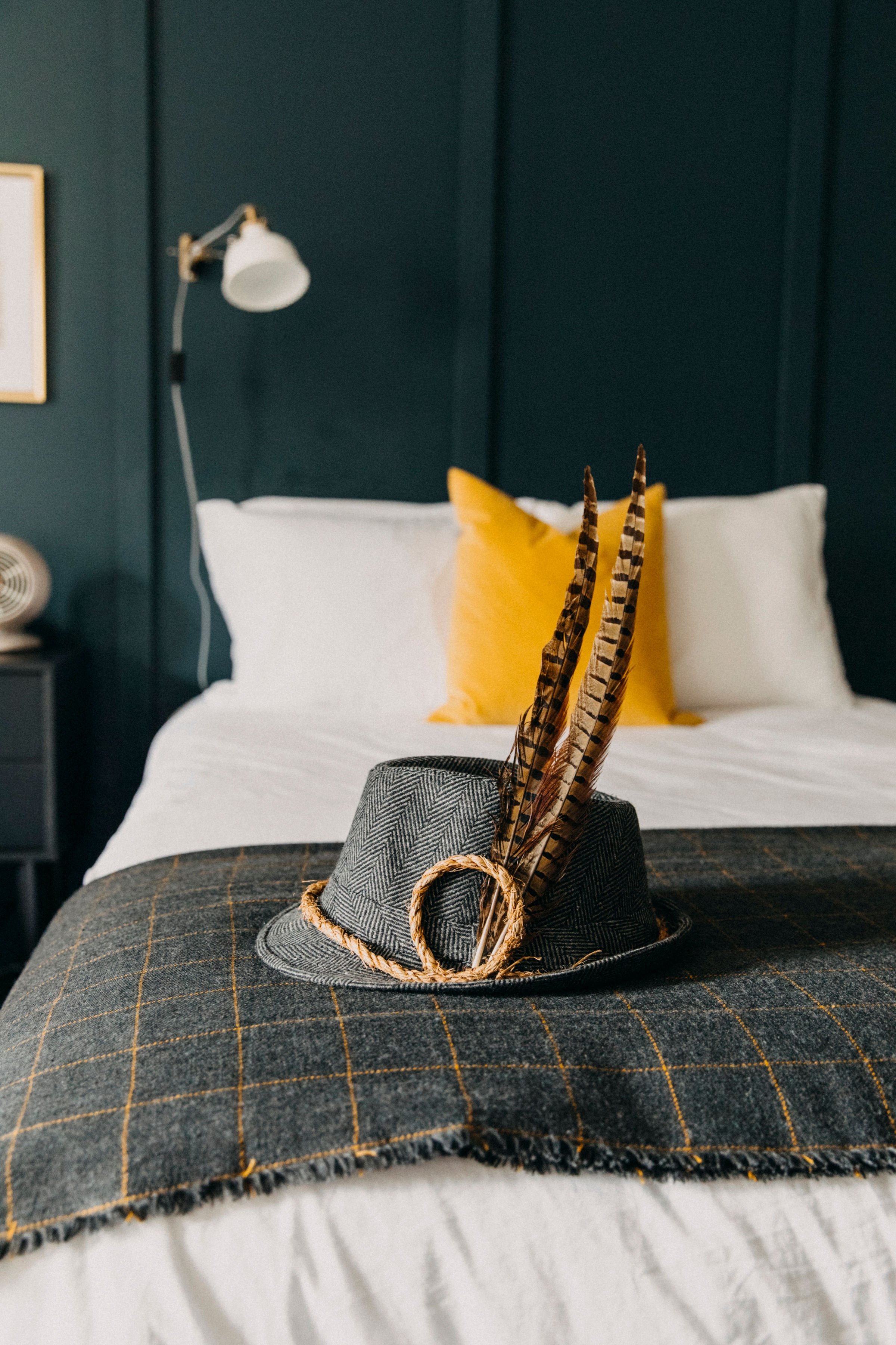 Alpine hat on bed