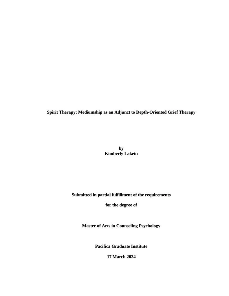 Spirit Therapy: Mediumship as an Adjunct to Depth-Oriented Grief Therapy