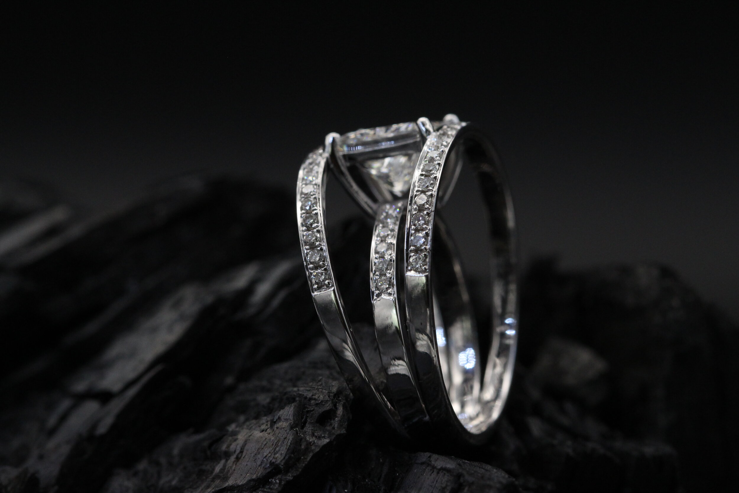 princess cut diamond set in white gold ring handmade by sagess